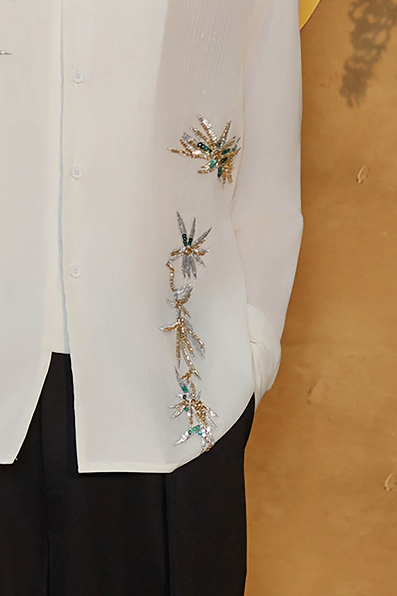 JIECHI Embroidered Bamboo Sheer Flowing Shirt