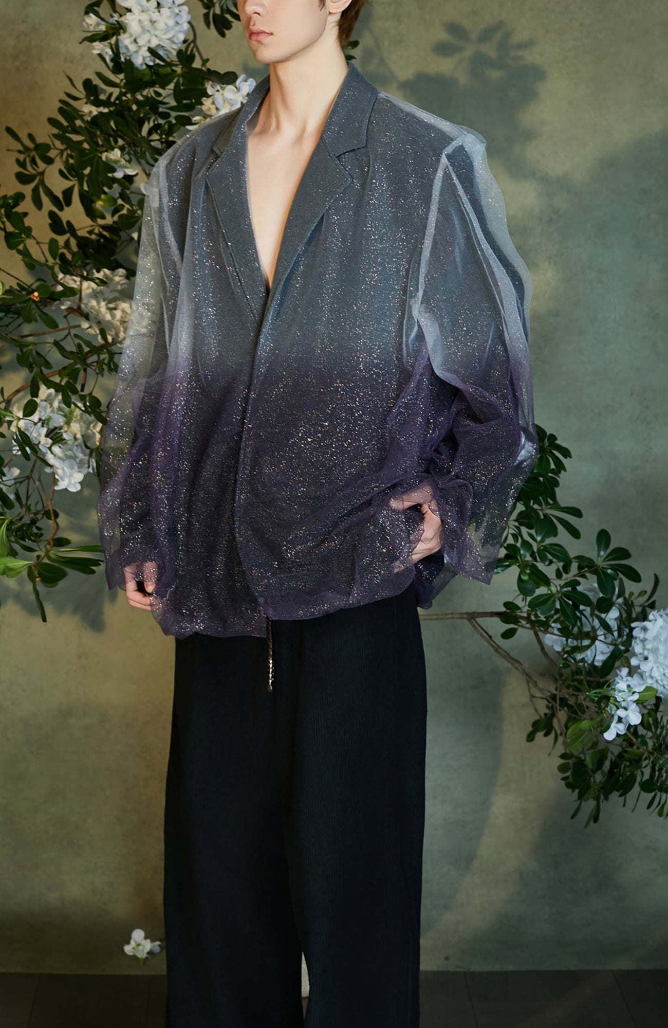 JIECHI Stardust Sheer Gradient Overlay Blazer