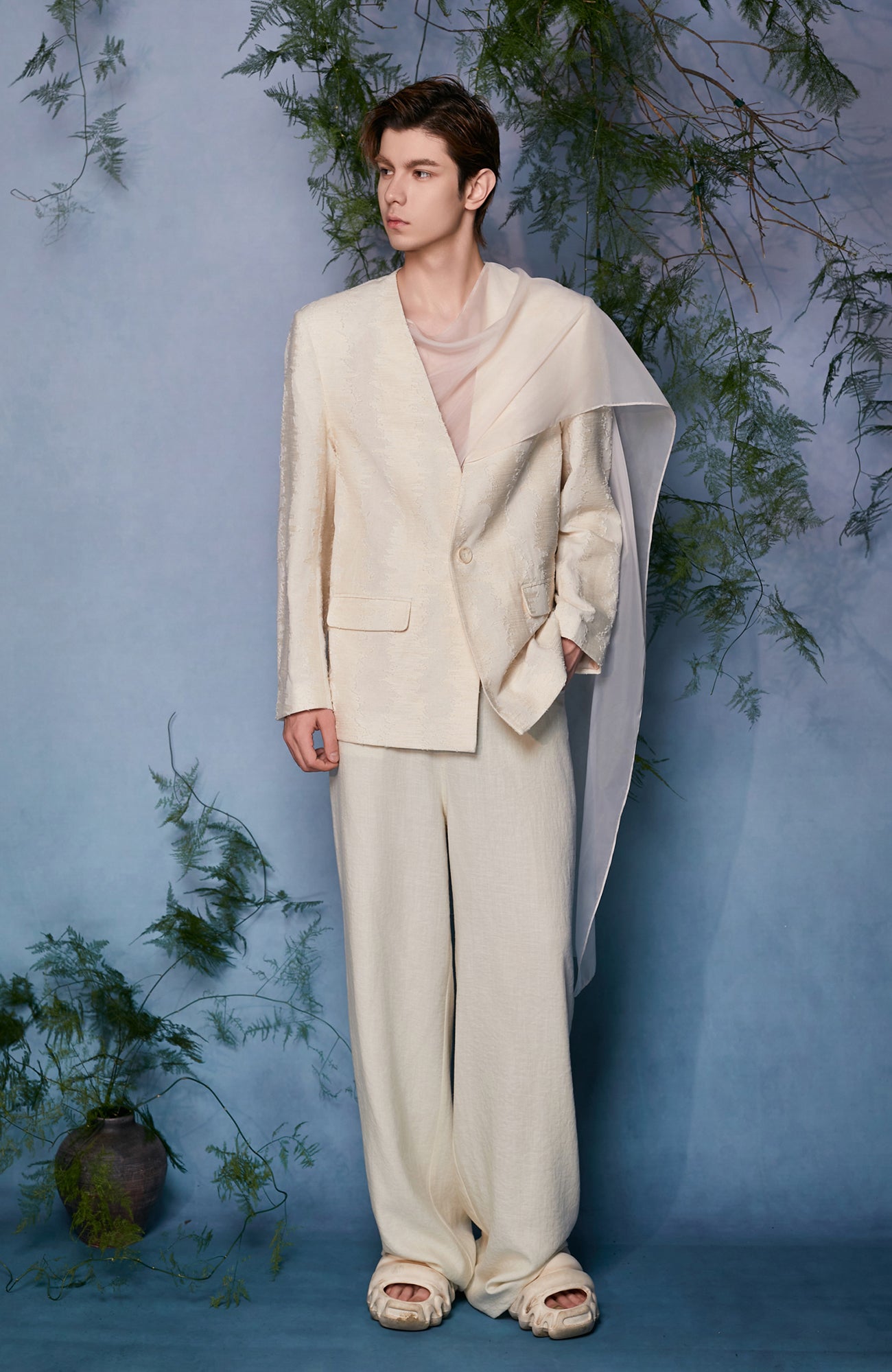 JIECHI Asymmetrical Overlay Draped Blazer, premium urban and streetwear designers apparel on PROJECTISR.com, JIECHI