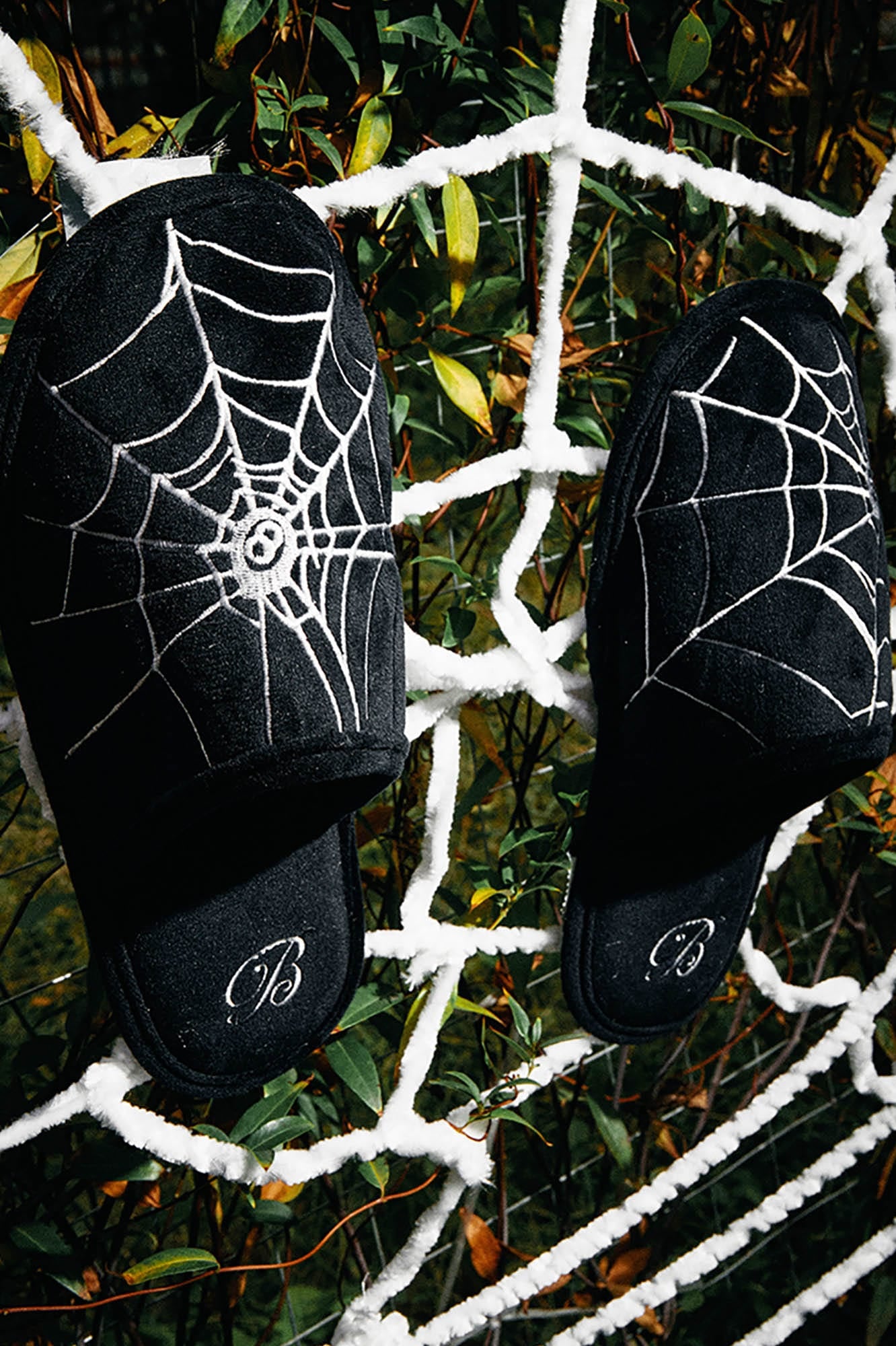 BLACK8MOB Spiderweb Embroidered Slippers, premium urban and streetwear designers apparel on PROJECTISR.com, BLACK8MOB