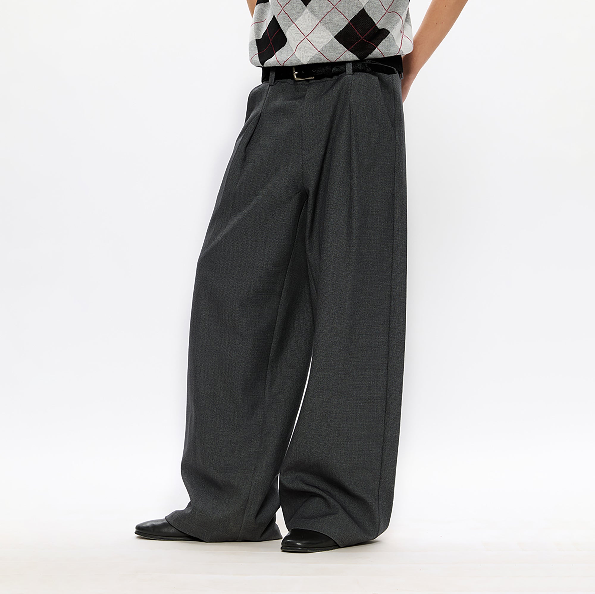 KREATE Classic Shadow Check Pleated Wide Trousers, premium urban and streetwear designers apparel on PROJECTISR.com, KREATE