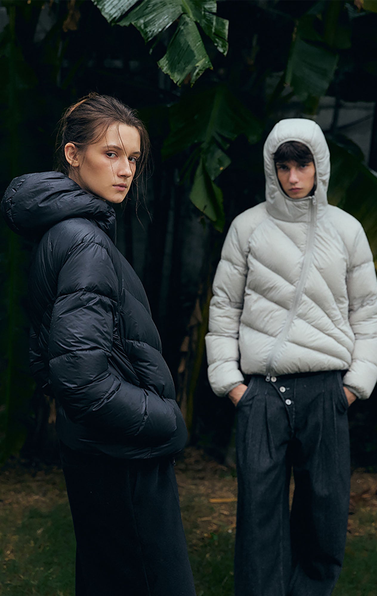 KREATE Asymmetrical Quilted Hooded Down Jacket
