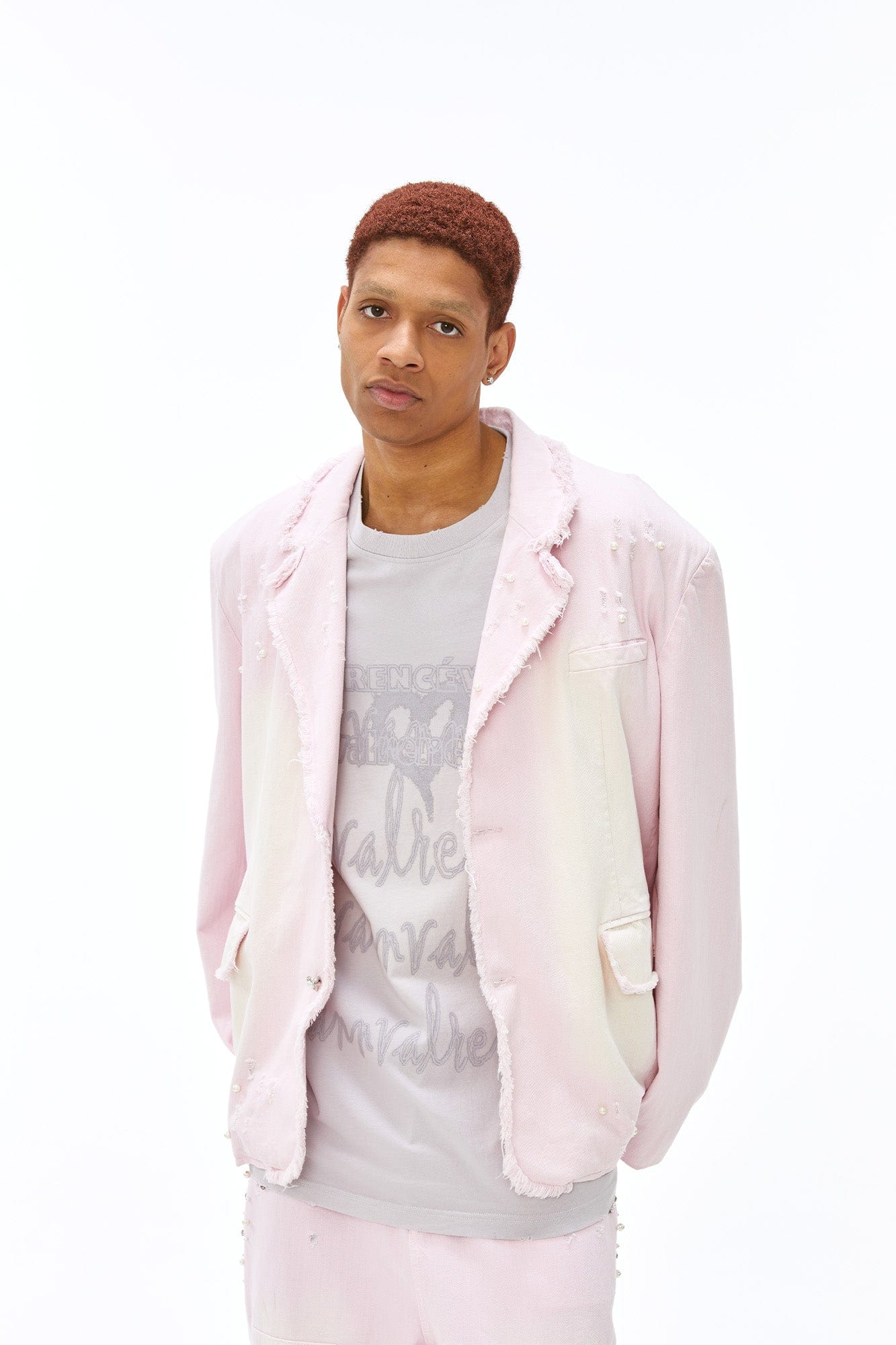 VANN VALRENCE Washed Beaded Frayed Denim Jacket, premium urban and streetwear designers apparel on PROJECTISR.com, VANN VALRENCE