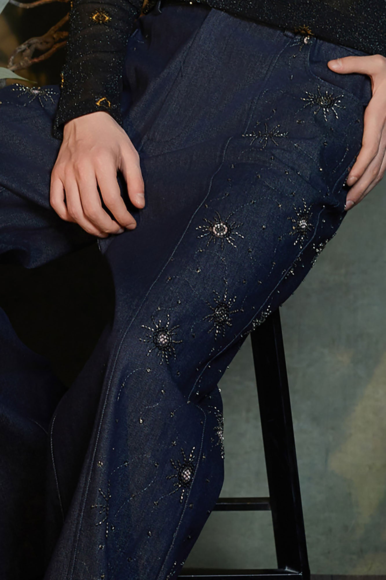 JIECHI Embroidered Middle-Panel Straight-Leg Jeans, premium urban and streetwear designers apparel on PROJECTISR.com, JIECHI