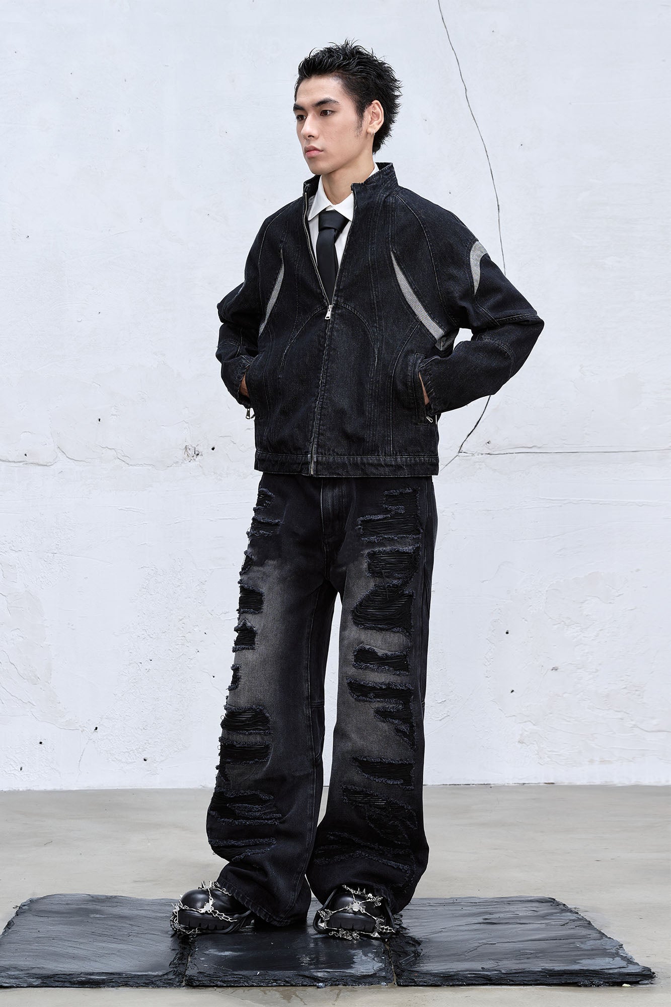 CATSSTAC Contrast Panel Denim Jacket, premium urban and streetwear designers apparel on PROJECTISR.com, CATSSTAC