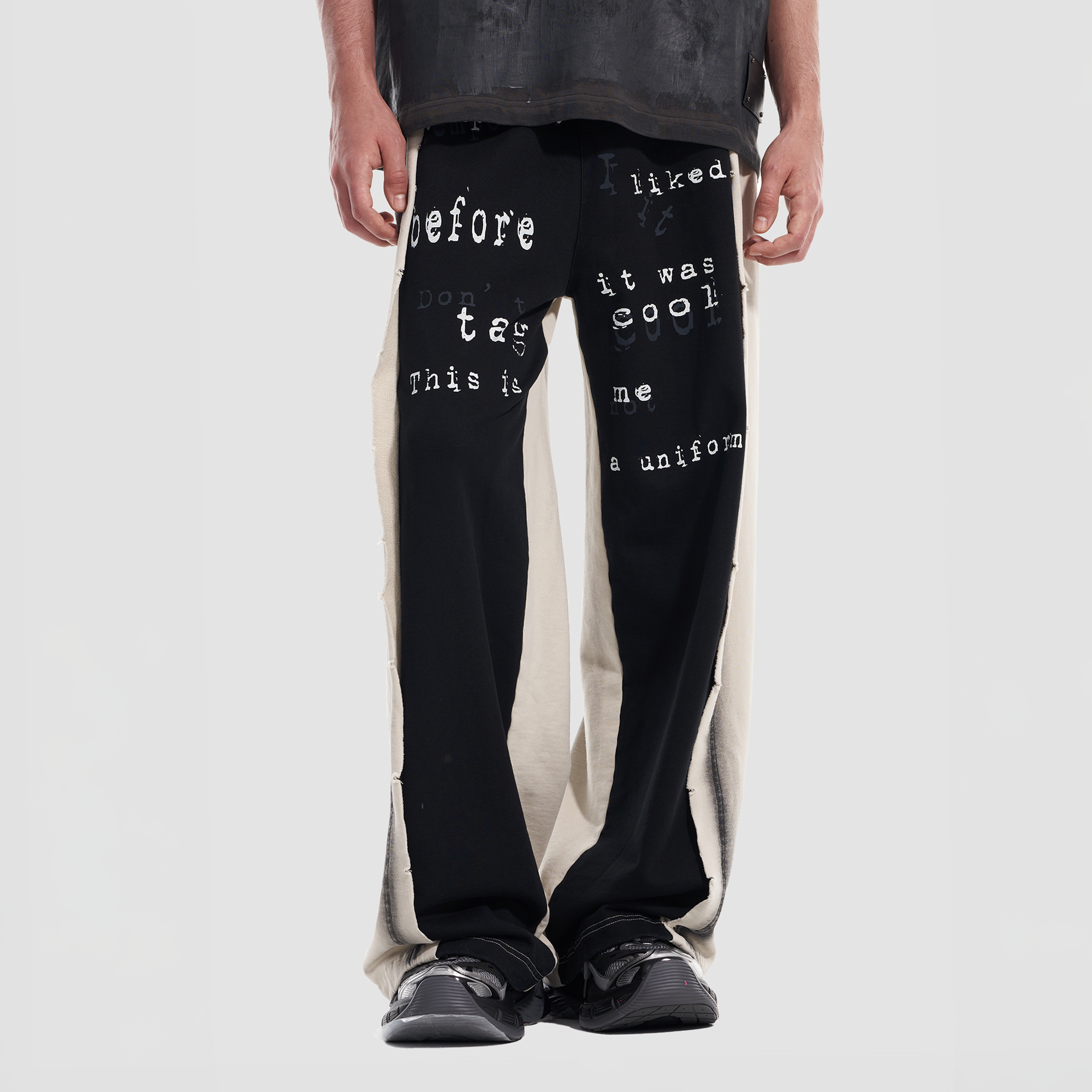 VANN VALRENCE Frayed Graphic Contrast Panel Sweatpants