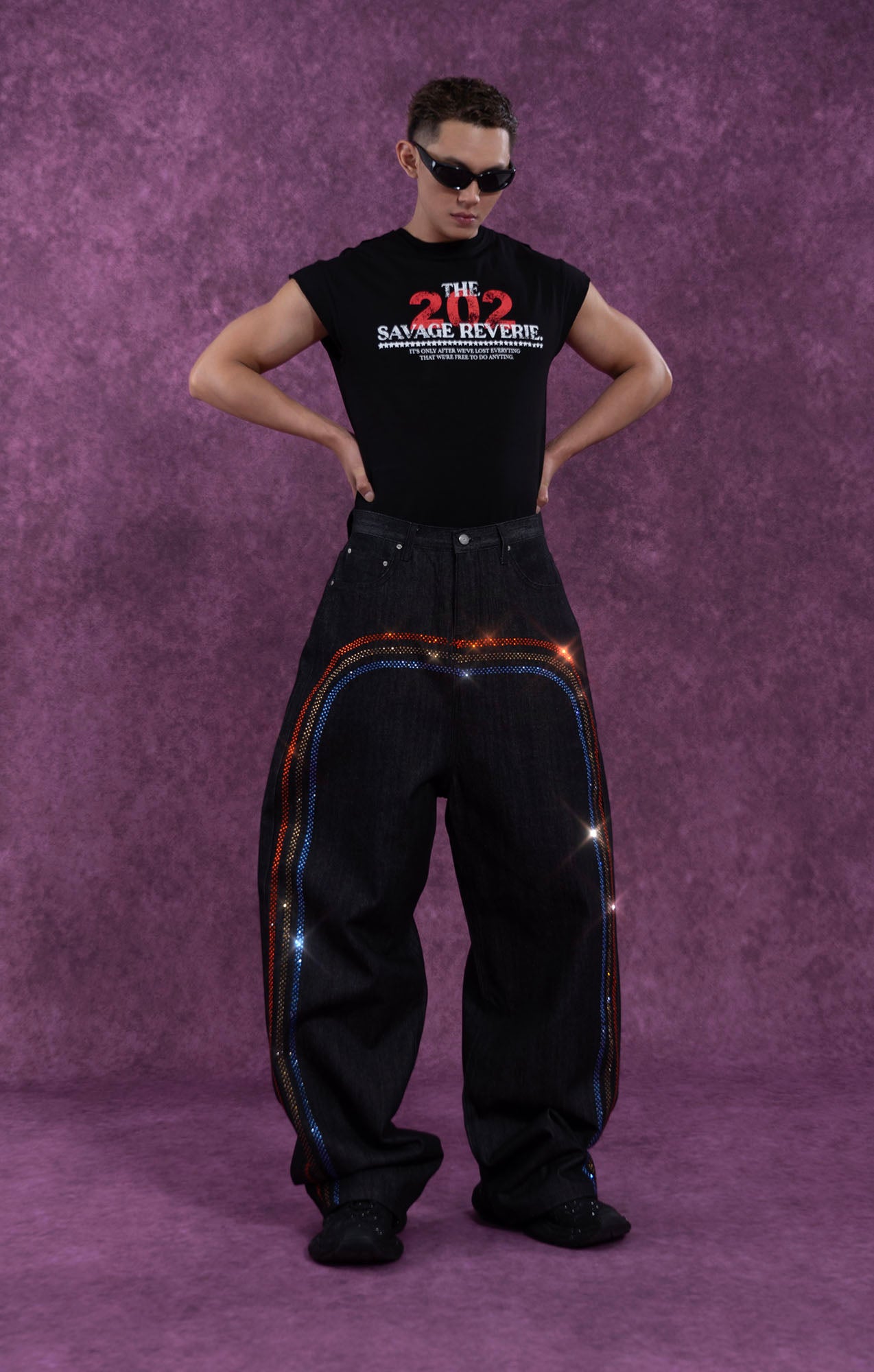 CLP Rainbow Diamond Balloon-Leg Raw Jeans, premium urban and streetwear designers apparel on PROJECTISR.com, CLP