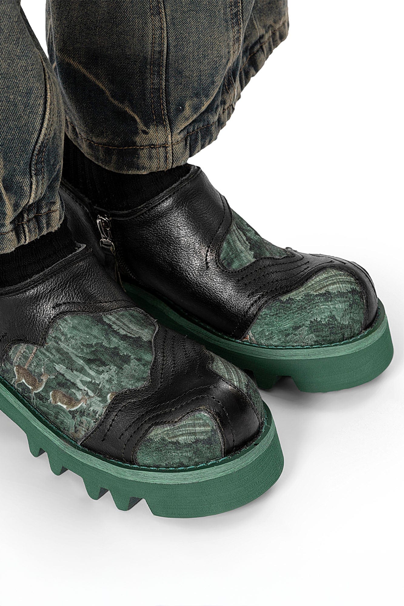 REWRITE Mural Graphics Leather Paneled Trail Loafers, premium urban and streetwear designers apparel on PROJECTISR.com, REWRITE