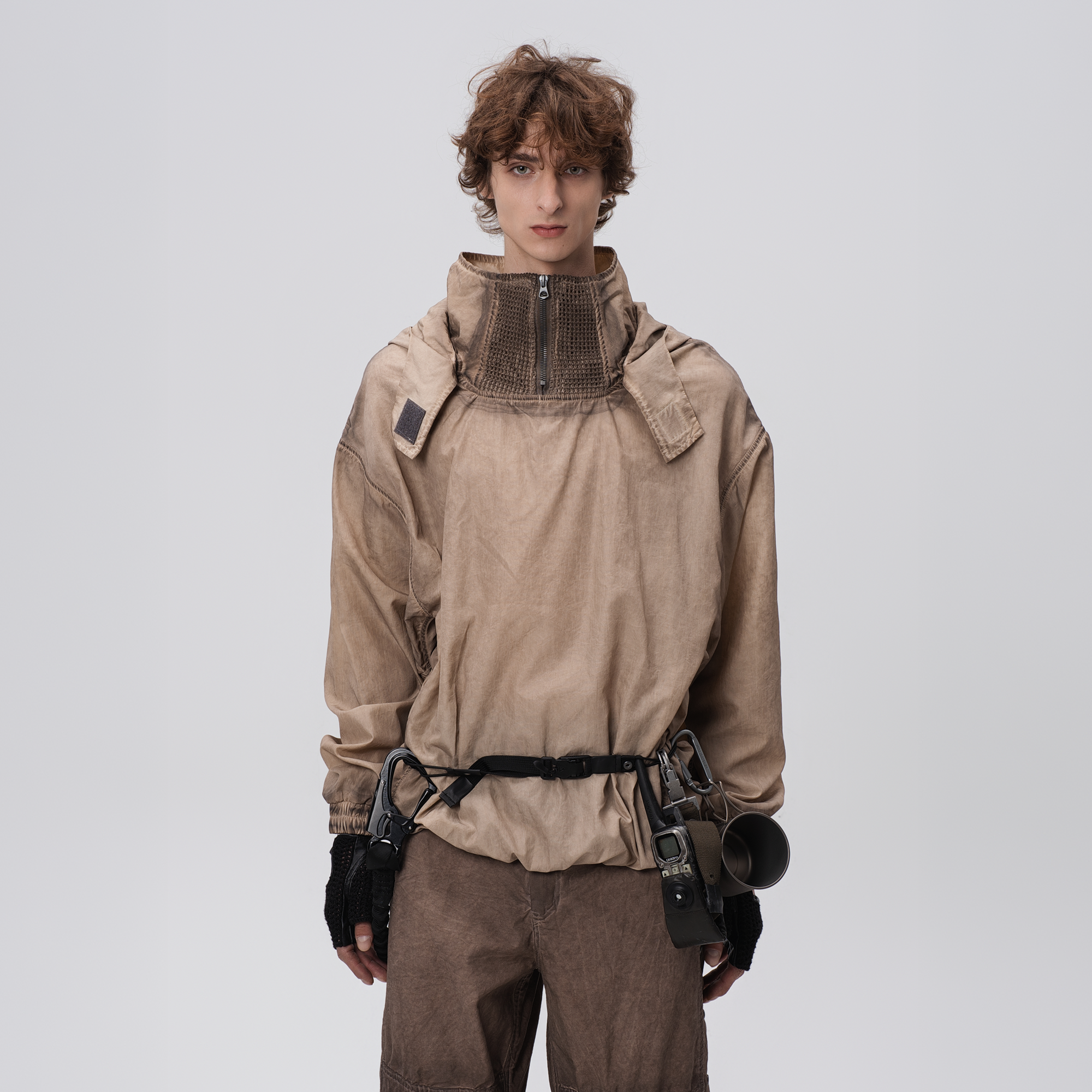 STEAM Distressed Zip-Up Detachable Hooded Jacket