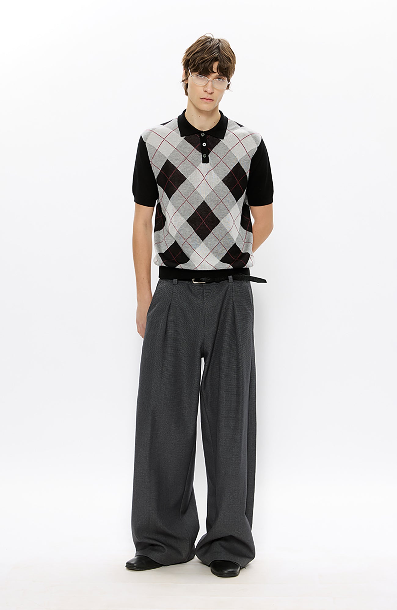 KREATE Classic Shadow Check Pleated Wide Trousers, premium urban and streetwear designers apparel on PROJECTISR.com, KREATE