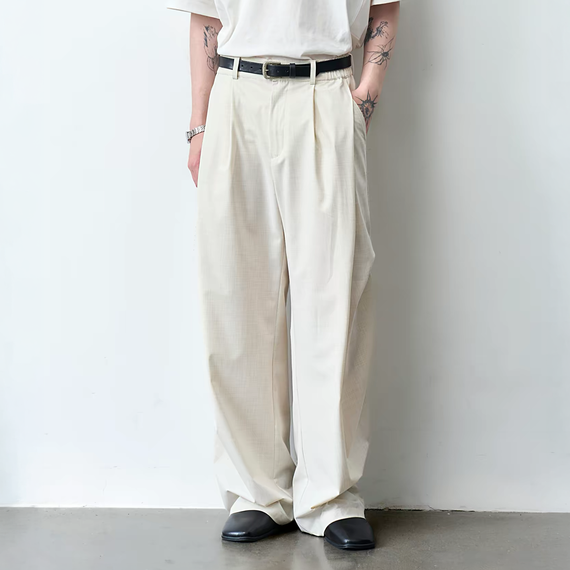 GRAINMUSTARD High-Waist Draped Pleated Trousers