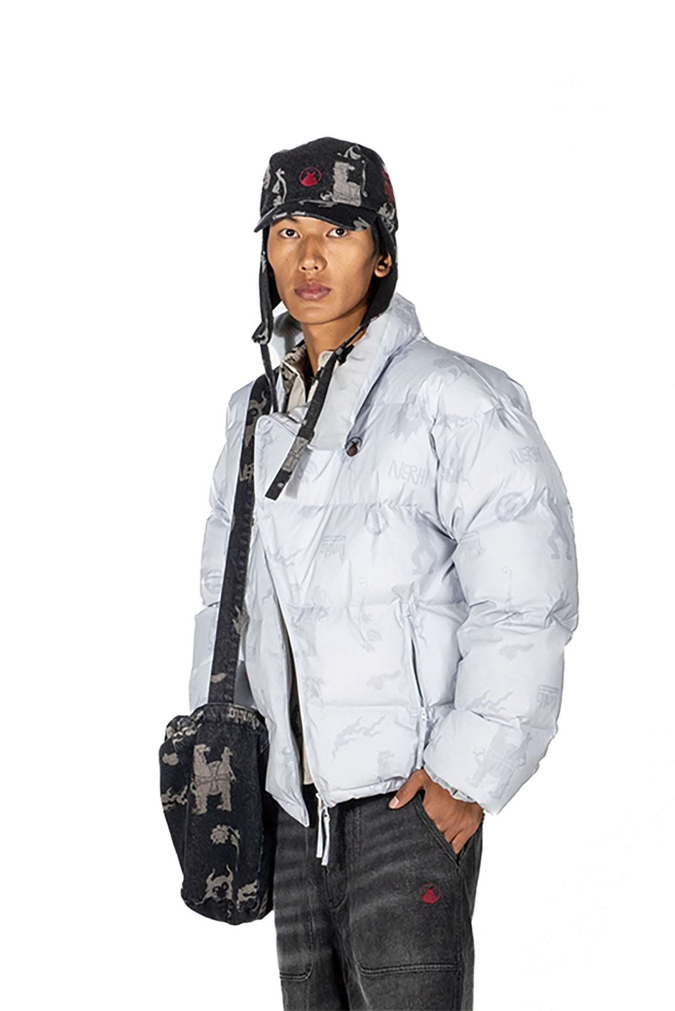 NERHI Asym Zip Full-Print Puffer Jacket