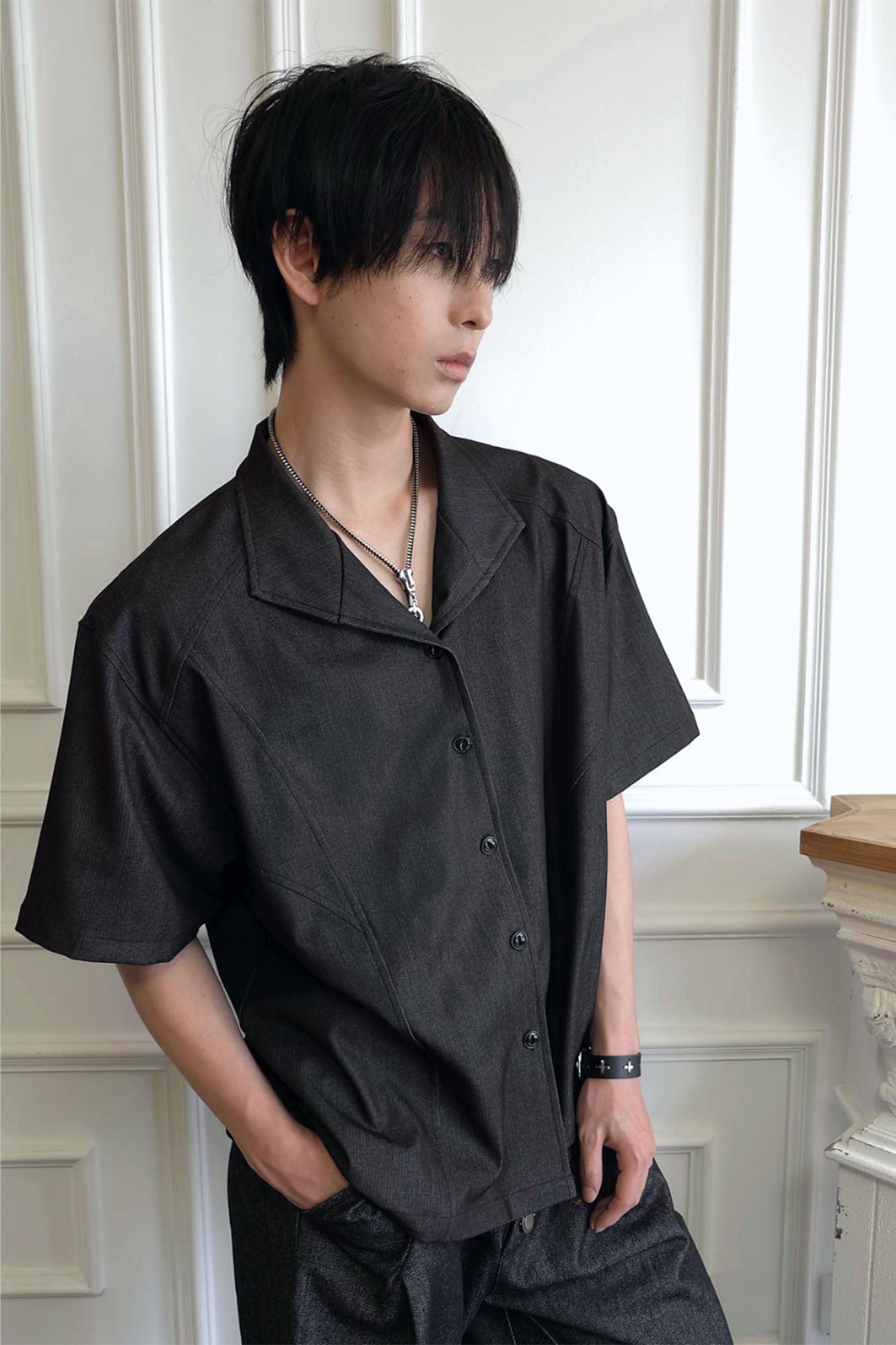 SSIN7 Satin Spliced V-Neck Half Shirt, premium urban and streetwear designers apparel on PROJECTISR.com, SSIN7