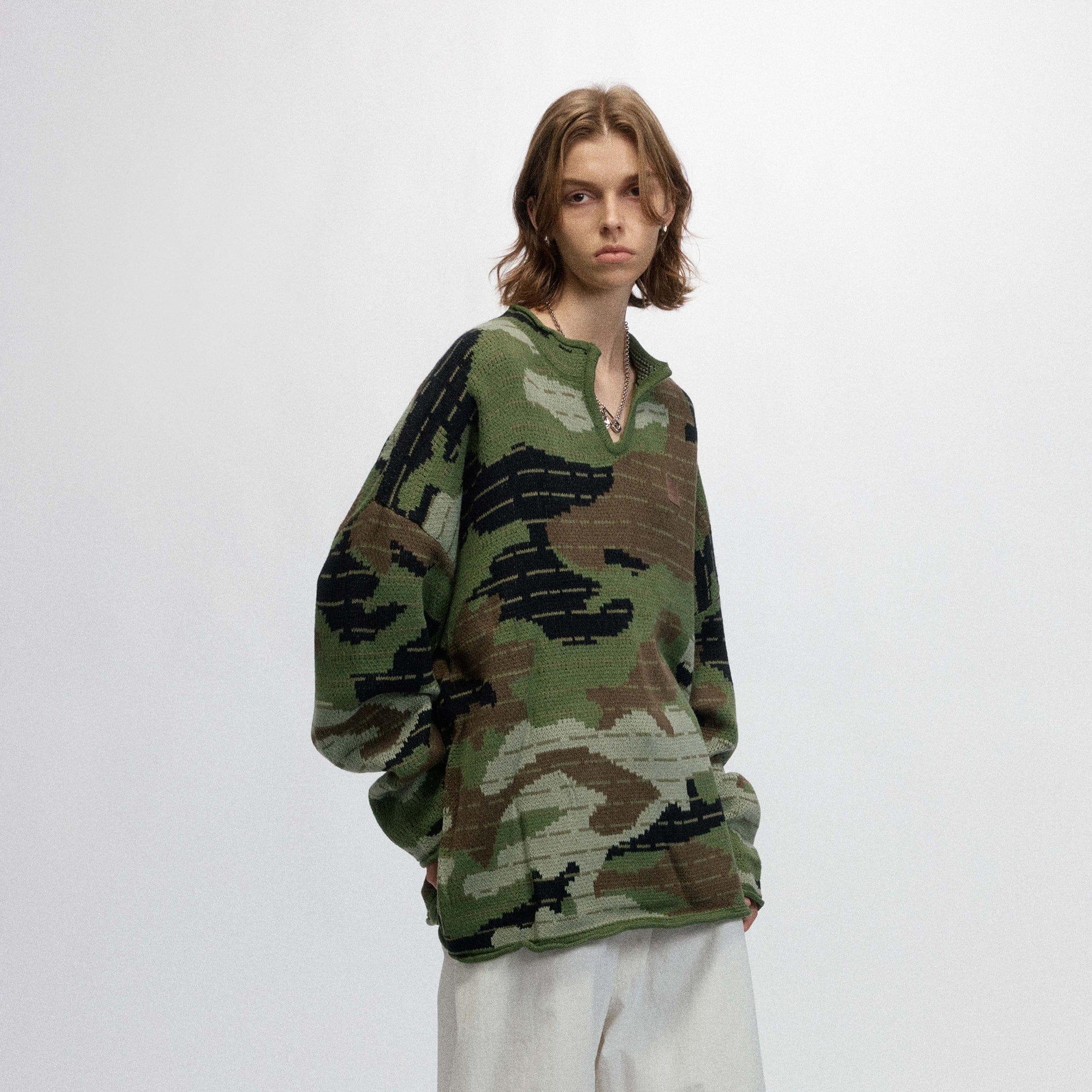 OVDY Modern Camo Stripe V-Neck Sweater, premium urban and streetwear designers apparel on PROJECTISR.com, OVDY