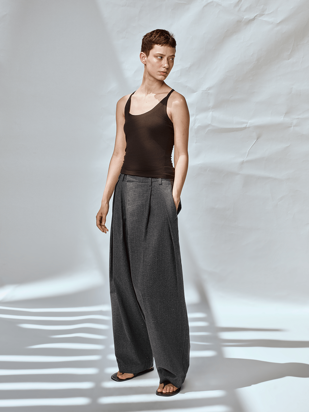 OPICLOTH Asymmetric Pleated Linen-Blend Micro Check Pants