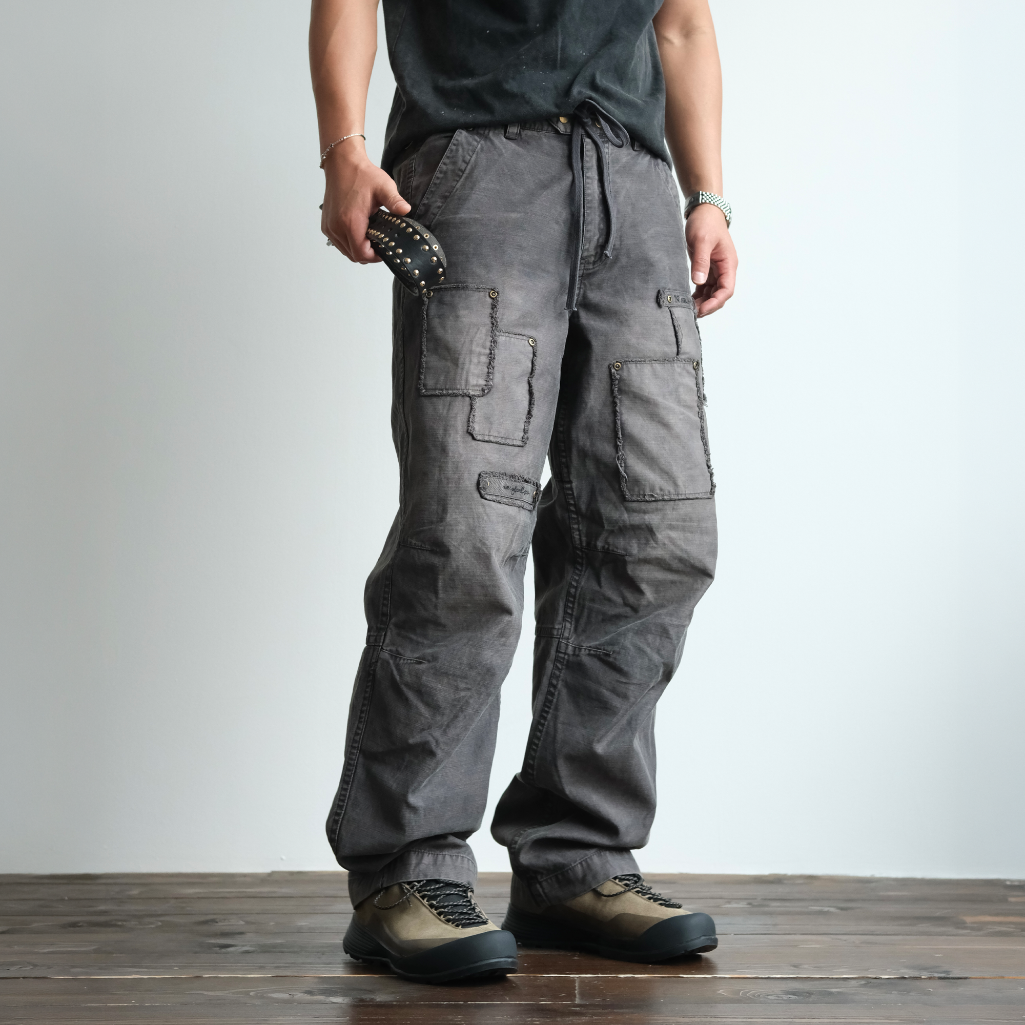 NEIGBORL Retro Washed Distressed Patch Cargo Pants