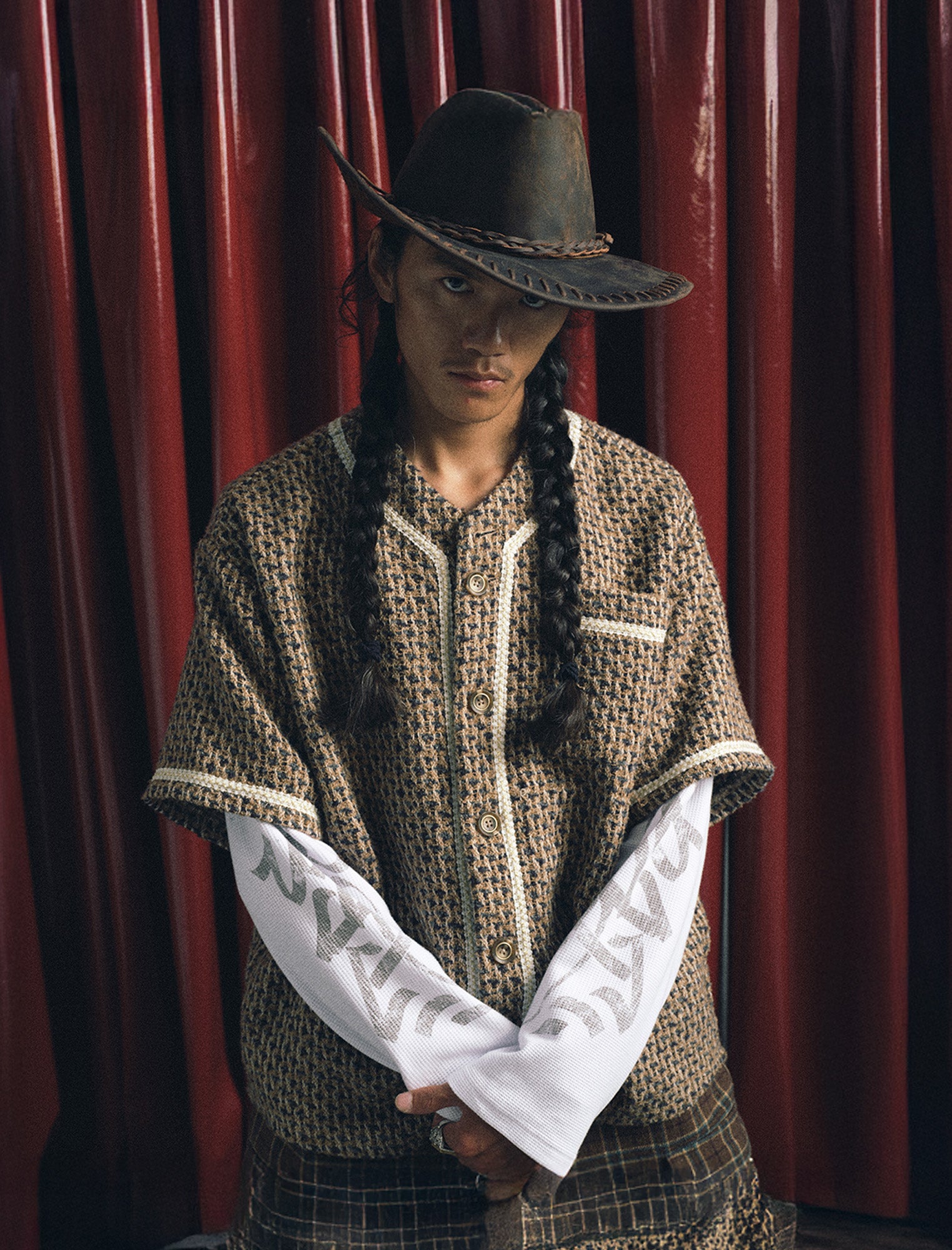 TRECLUB Tweed Layered Baseball Shirt