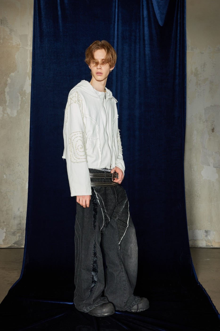 DND4DES Raw-Edge Faux Fur Spliced Jeans, premium urban and streetwear designers apparel on PROJECTISR.com, DND4DES