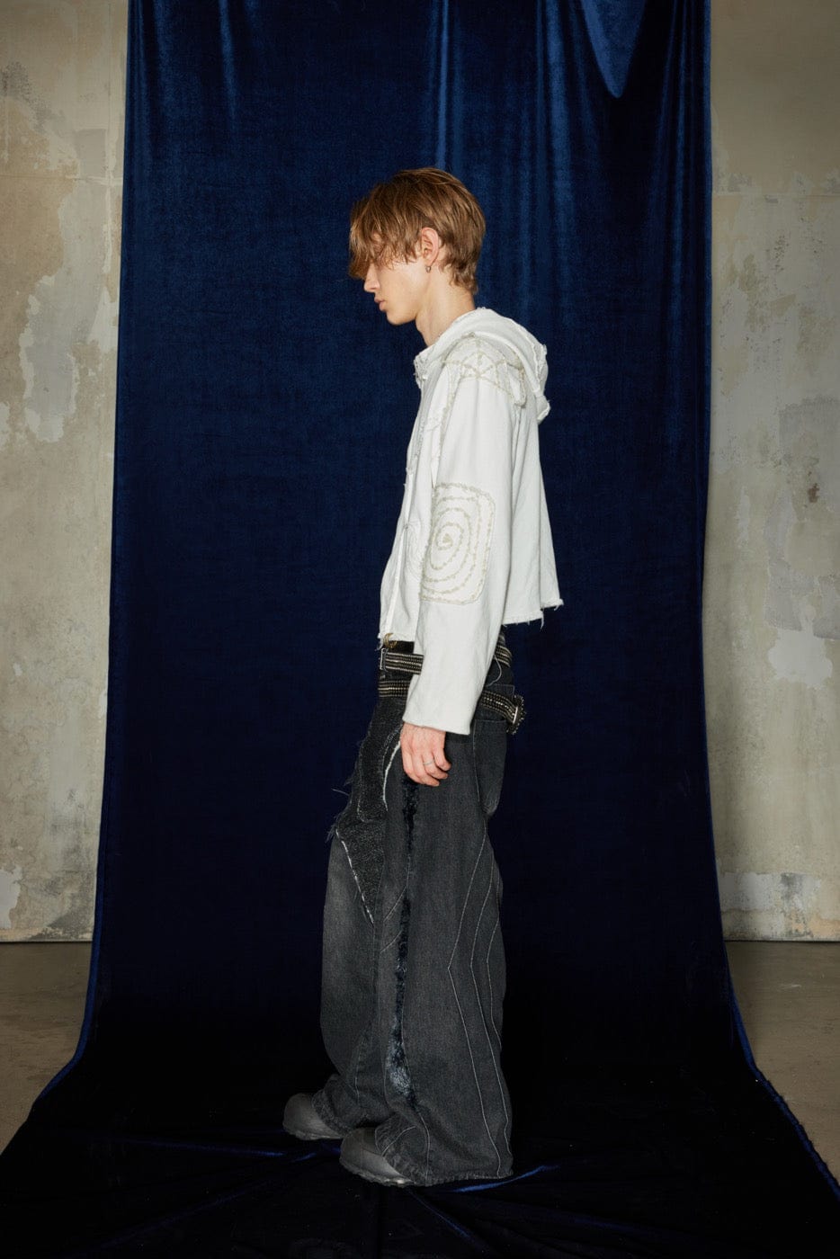 DND4DES Raw-Edge Faux Fur Spliced Jeans, premium urban and streetwear designers apparel on PROJECTISR.com, DND4DES