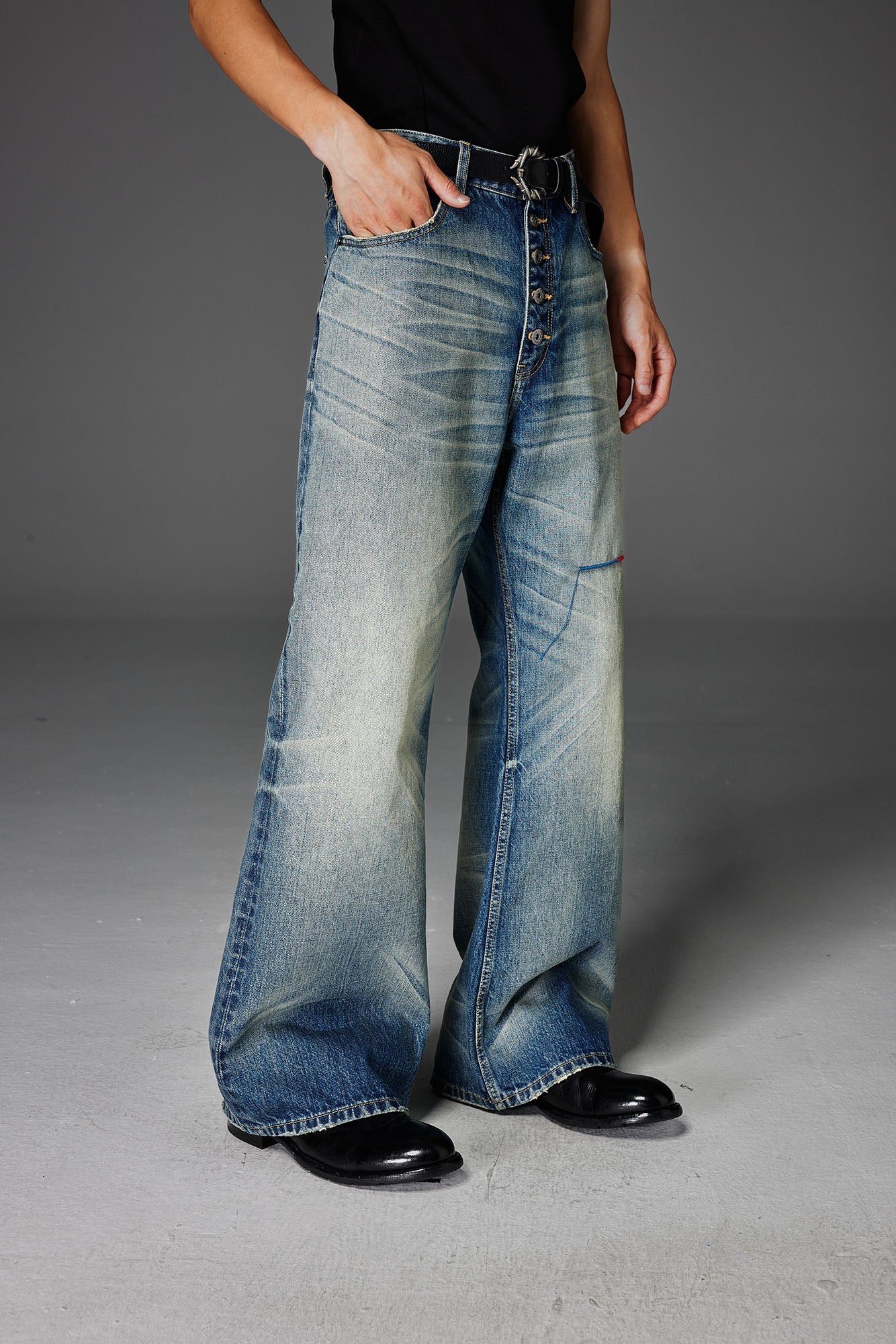 CATSSTAC Whisker Washed Button-Up Jeans