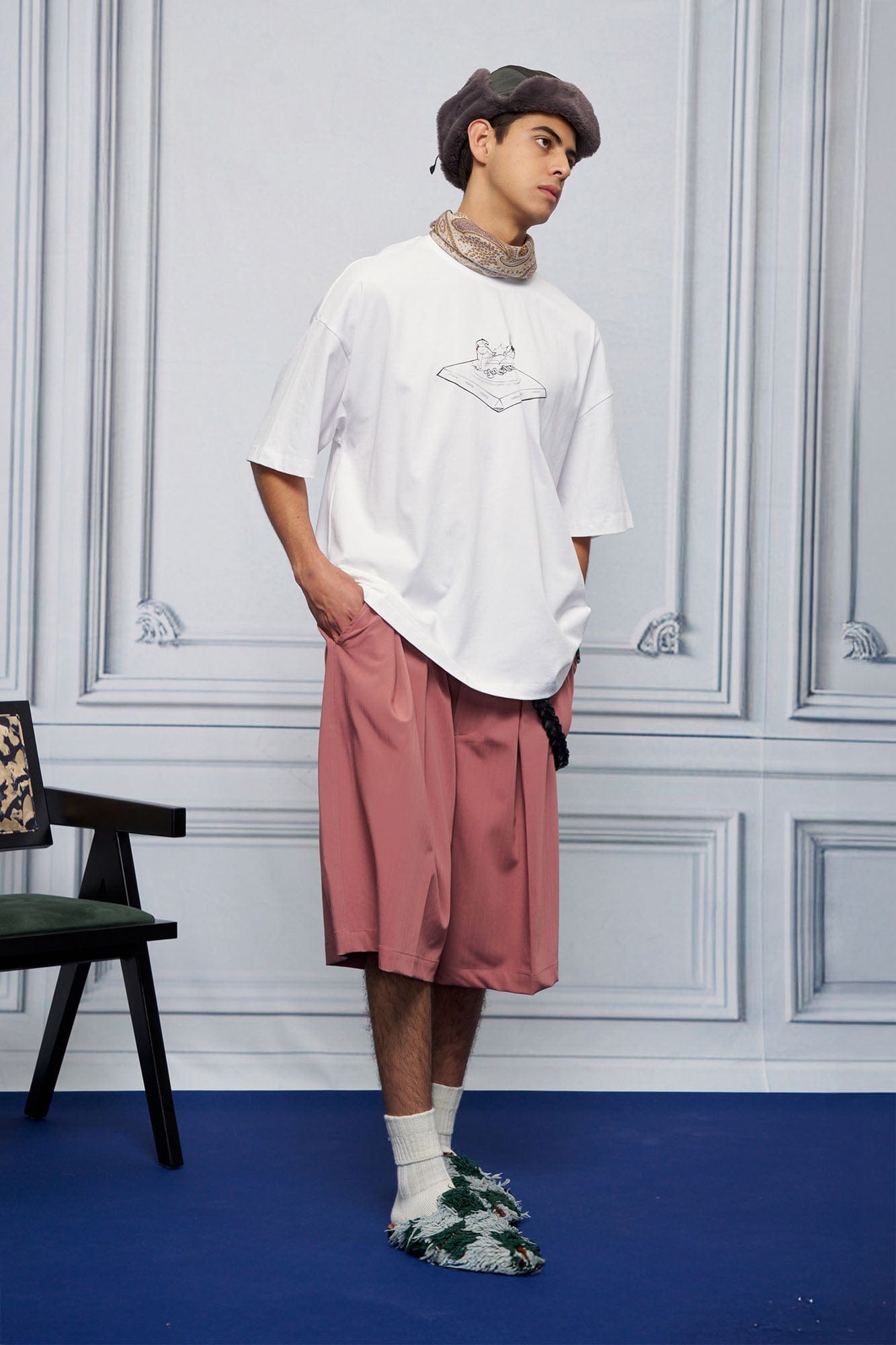 UNLIMITED MOTE Pleated Wide-Leg Drawstring Shorts Rose Pink, premium urban and streetwear designers apparel on PROJECTISR.com, UNLIMITED MOTE