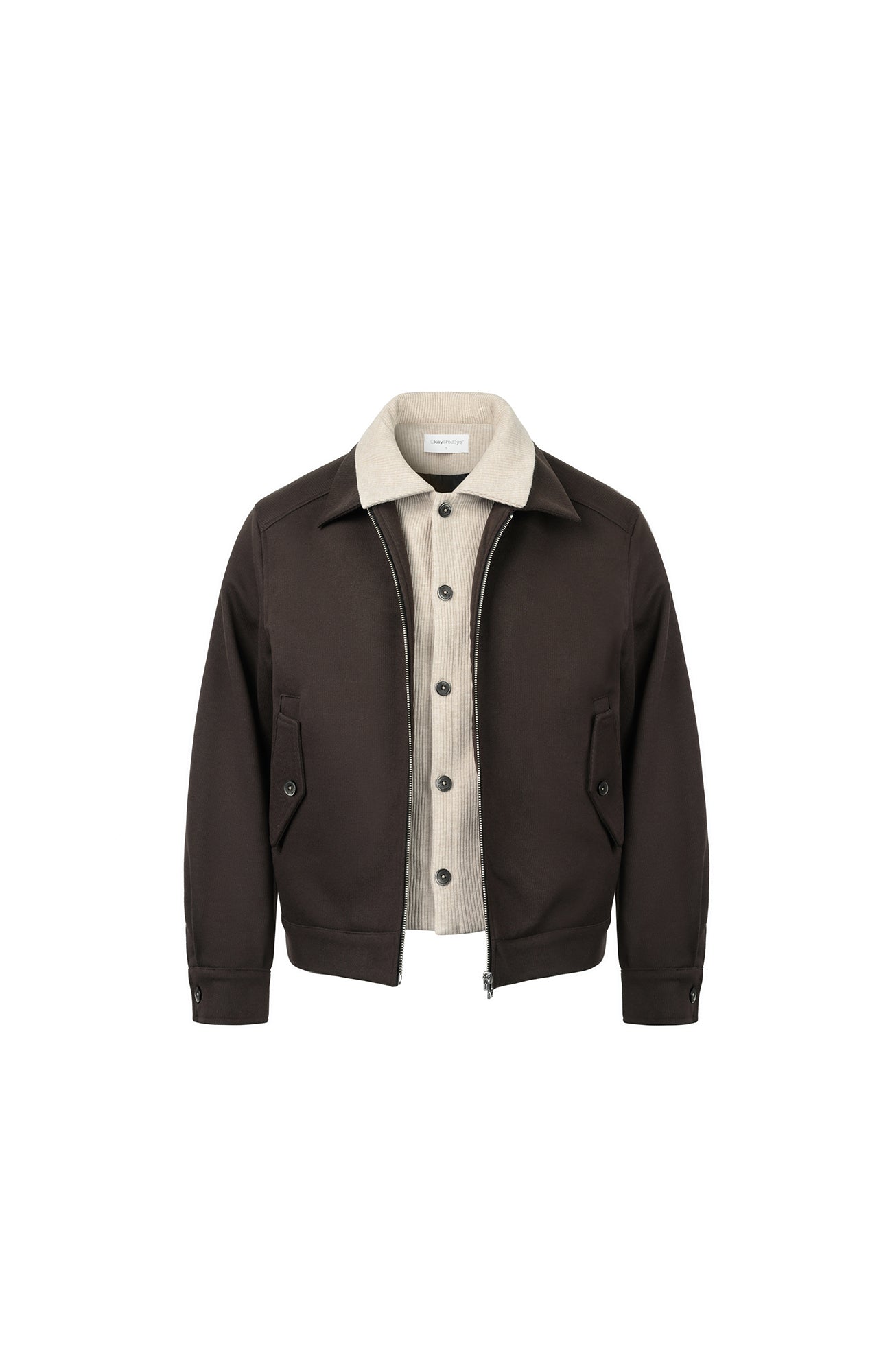 OKAYTHXBYE Faux-Layer Knit-Inset Jacket, premium urban and streetwear designers apparel on PROJECTISR.com, OKAYTHXBYE