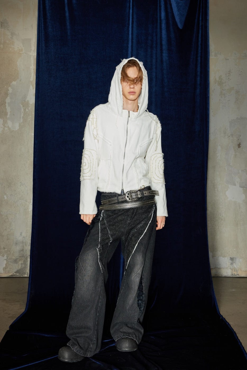 DND4DES Raw-Edge Faux Fur Spliced Jeans, premium urban and streetwear designers apparel on PROJECTISR.com, DND4DES