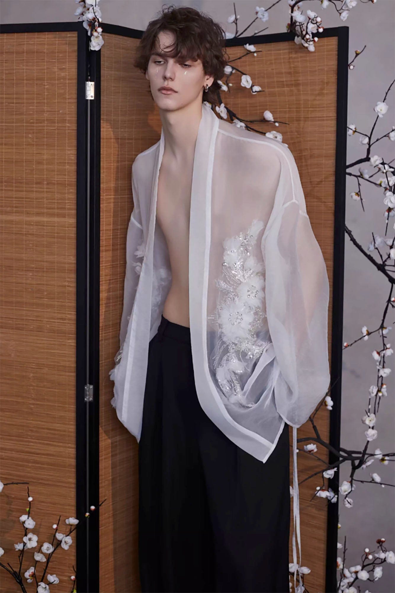 JIECHI Feathered Sequin Sheer Kimono Jacket, premium urban and streetwear designers apparel on PROJECTISR.com, JIECHI