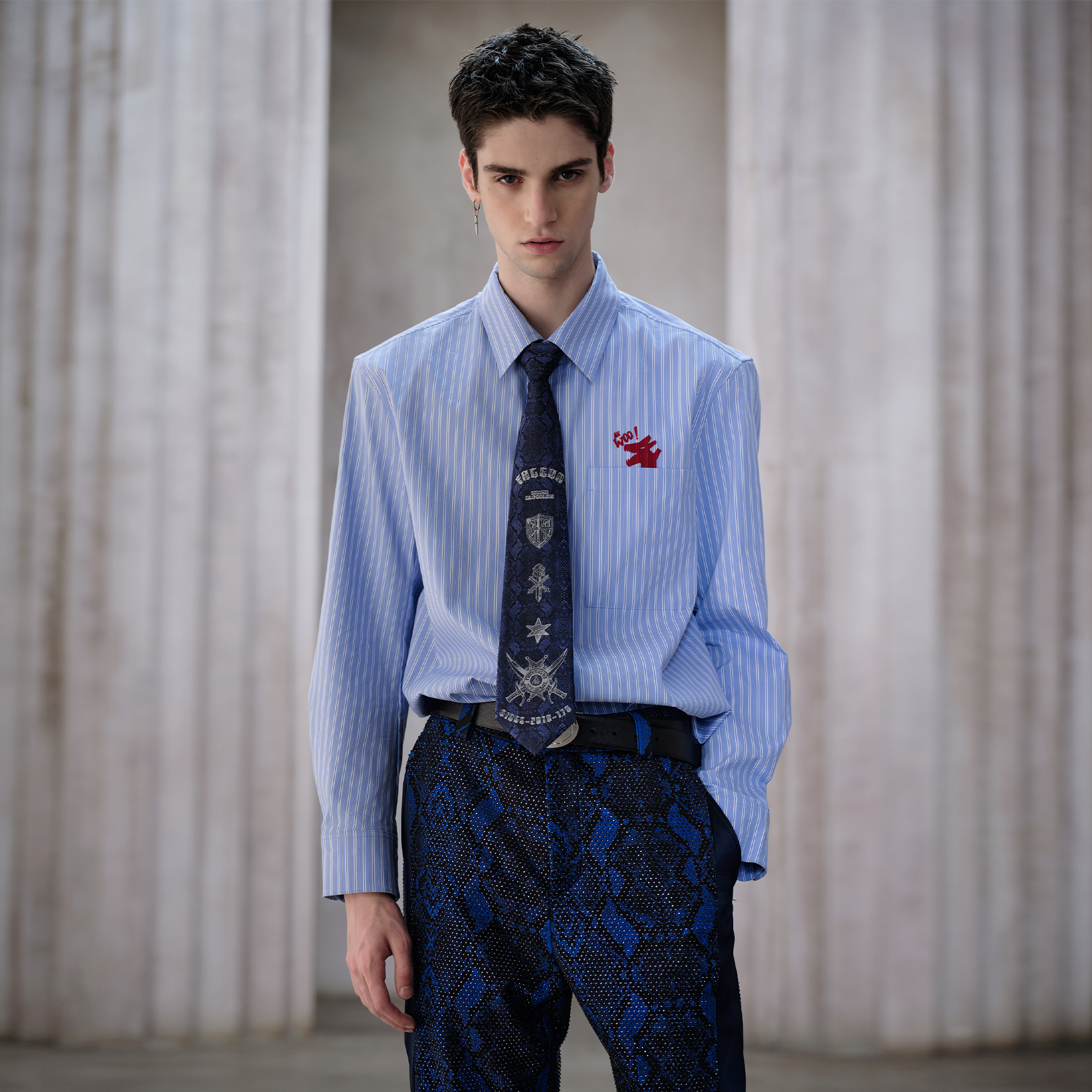 FACEONLAB Jacquard Military Crest Zip Tie Blue