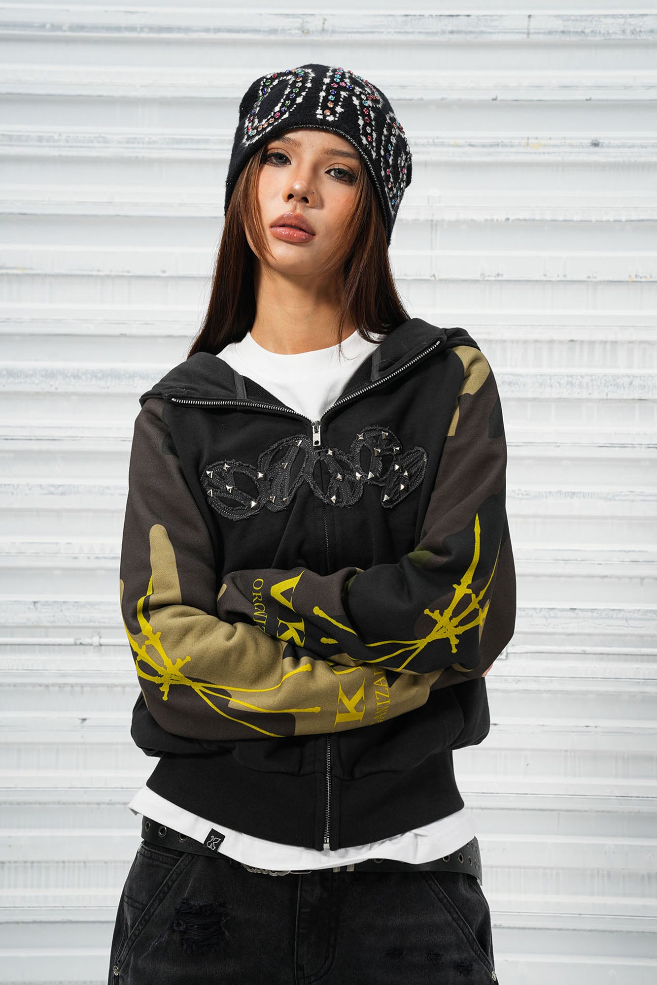 VINKID Camo Raglan Rivet Hooded Jacket, premium urban and streetwear designers apparel on PROJECTISR.com, VINKID