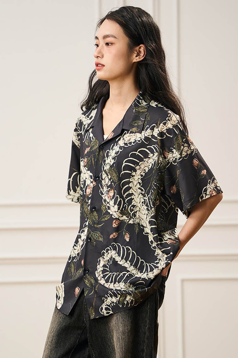 EPIC POETRY Floral Serpent Skeleton Half Shirt, premium urban and streetwear designers apparel on PROJECTISR.com, EPIC POETRY