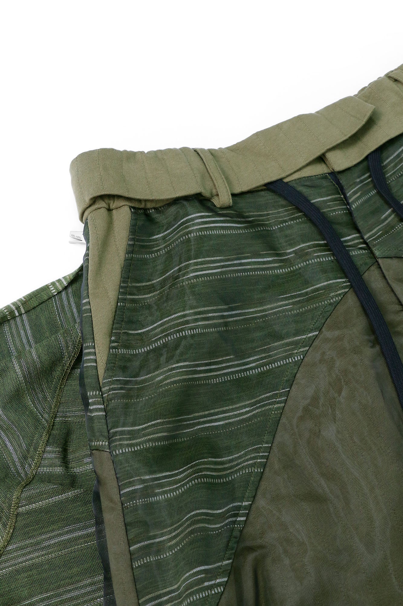 RELABEL Detachable Striped Drape Ruched Oversized Shorts Green, premium urban and streetwear designers apparel on PROJECTISR.com, RELABEL