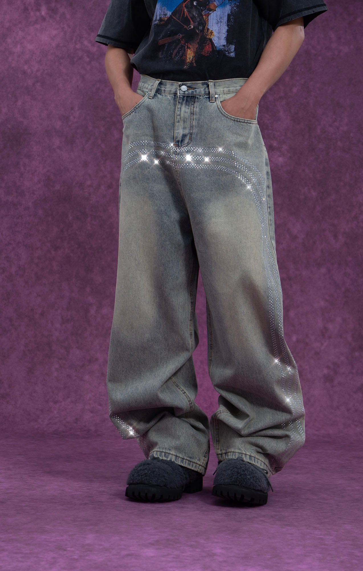 CLP Diamond Arc Washed Wide-Leg Jeans, premium urban and streetwear designers apparel on PROJECTISR.com, CLP