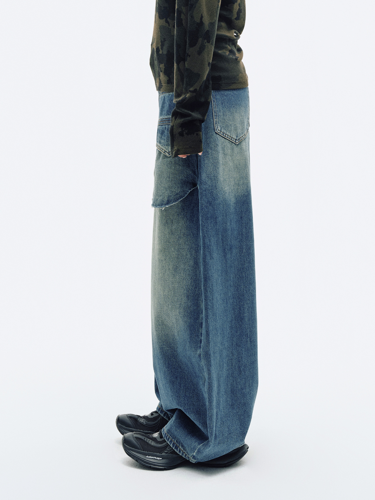 HAHAHA Spliced Washed Faux Layered Jeans