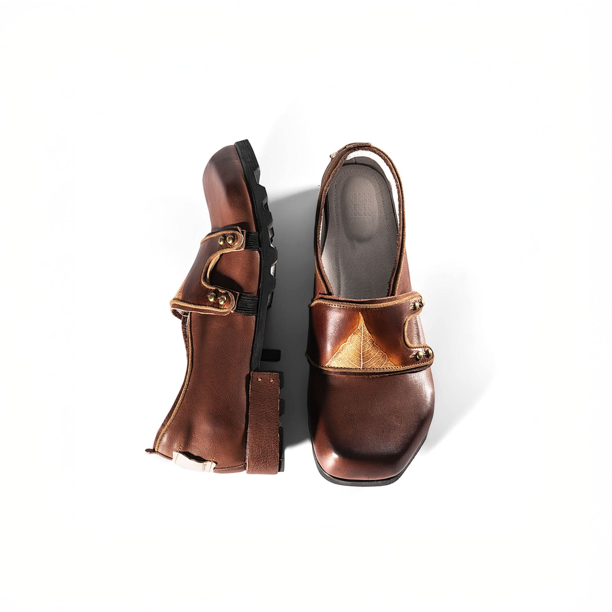 REWRITE Leaf Cowhide Velcro Loafers Brown, premium urban and streetwear designers apparel on PROJECTISR.com, REWRITE