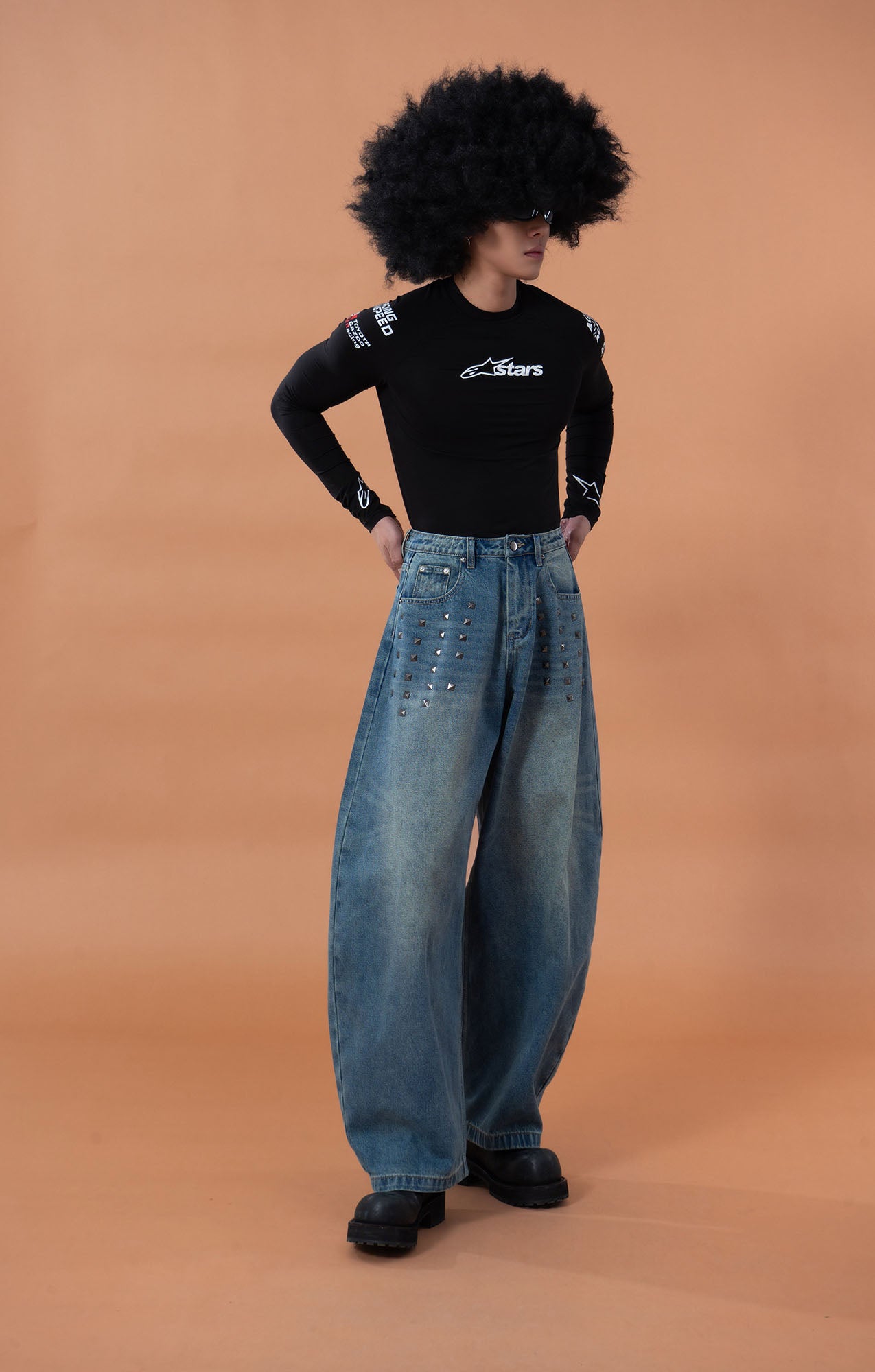 CLP Washed Studded Barrel Jeans, premium urban and streetwear designers apparel on PROJECTISR.com, CLP