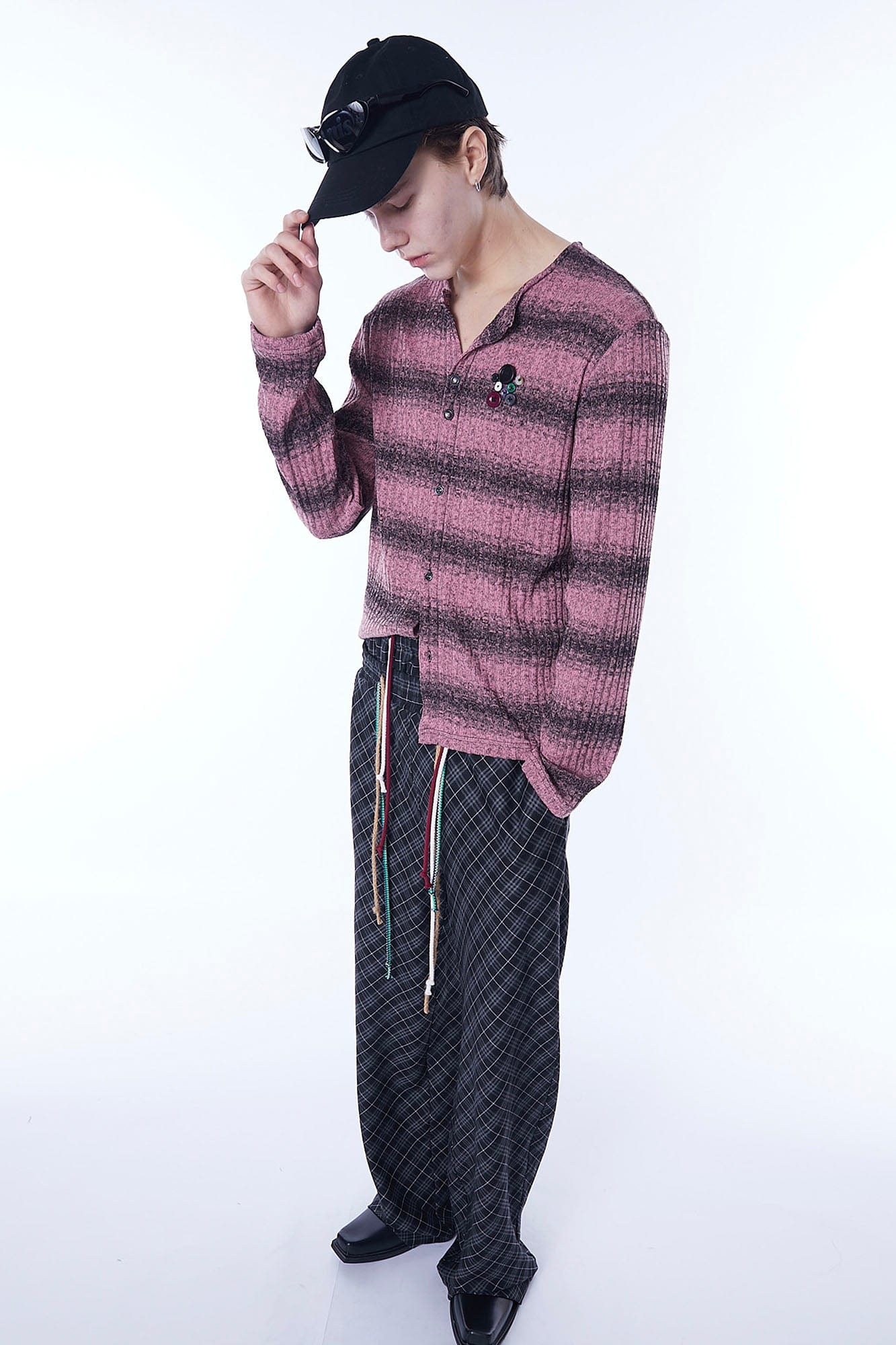 ASSEEN Horizontal Gradient Stripe Button Cardigan Pink, premium urban and streetwear designers apparel on PROJECTISR.com, ASSEEN