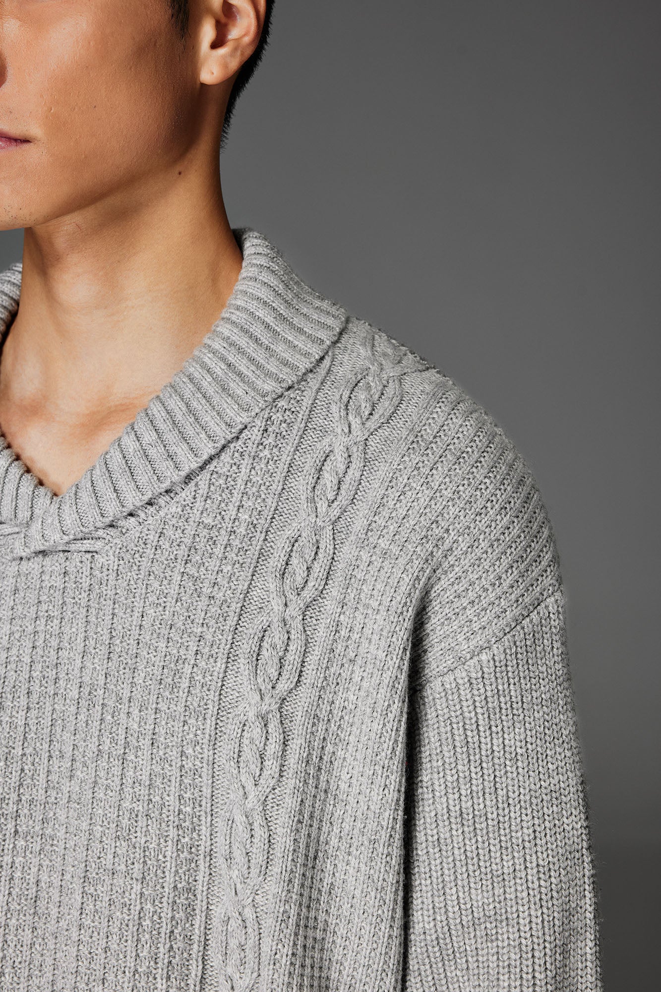 CATSSTAC Wool-Blend Shawl-Collar Cable Knit Sweater