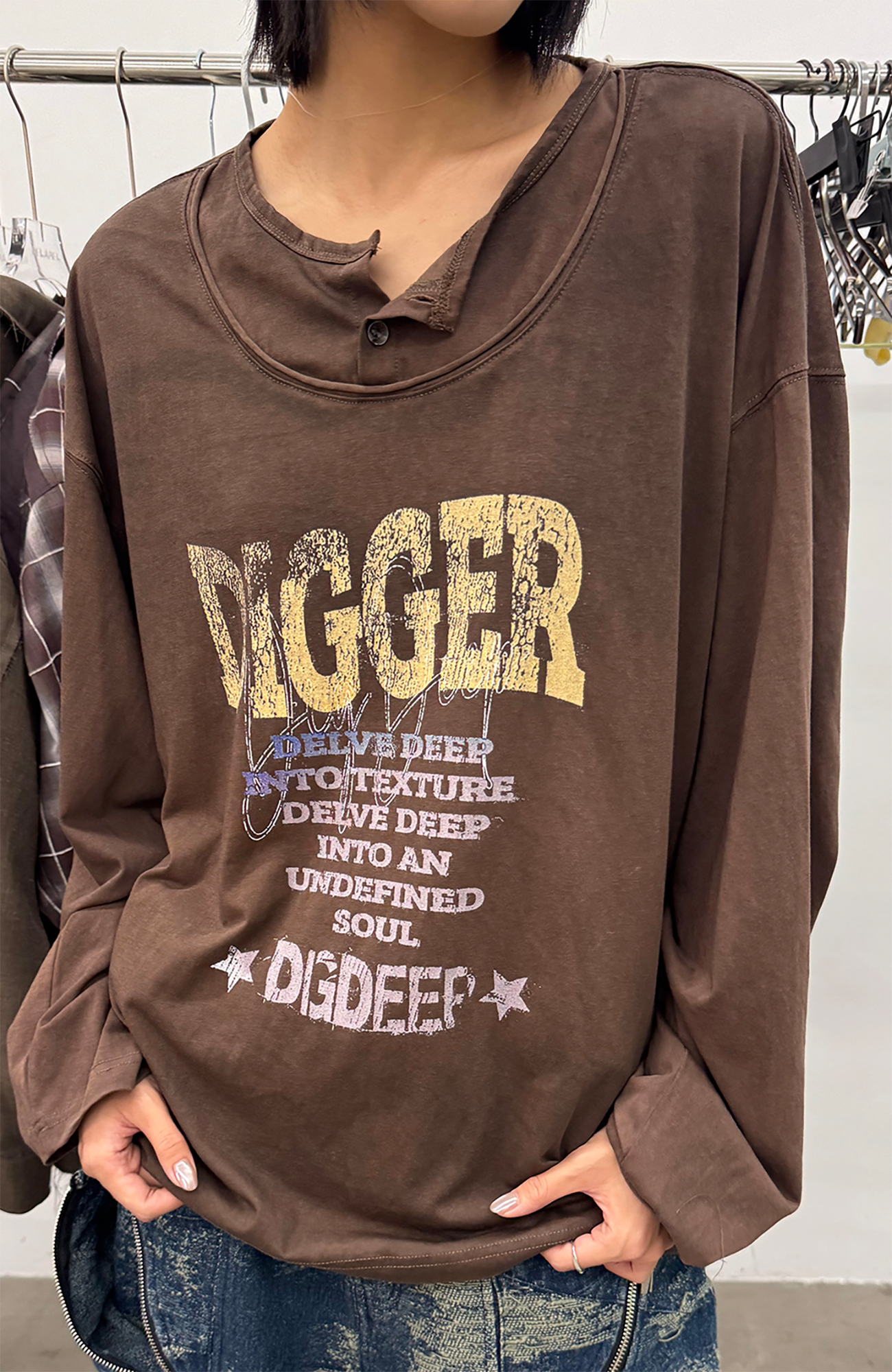 RELABEL Distressed Graphic Long-Sleeve Tee