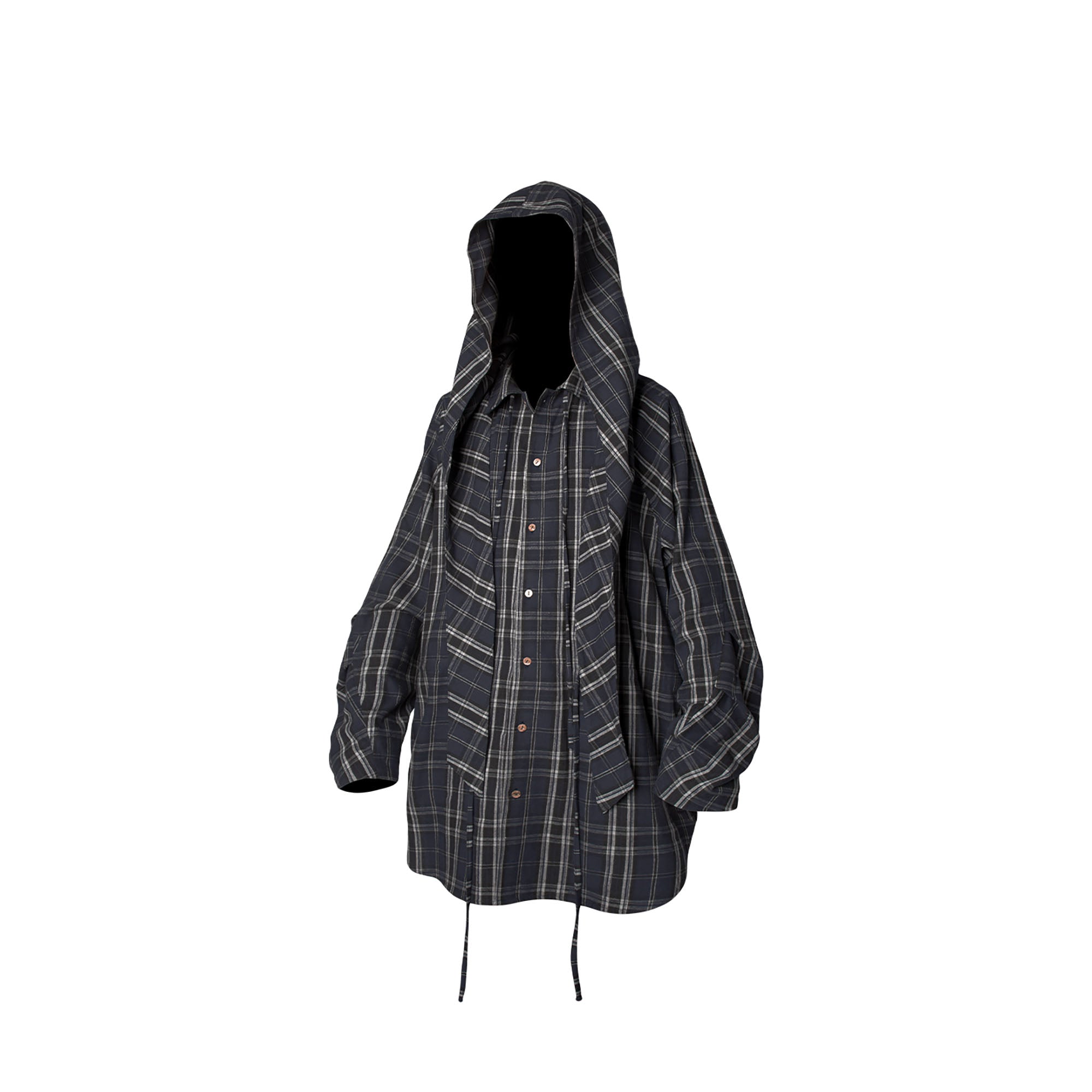 RELABEL Detachable Hood Multi-Zip Plaid Oversized Shirt