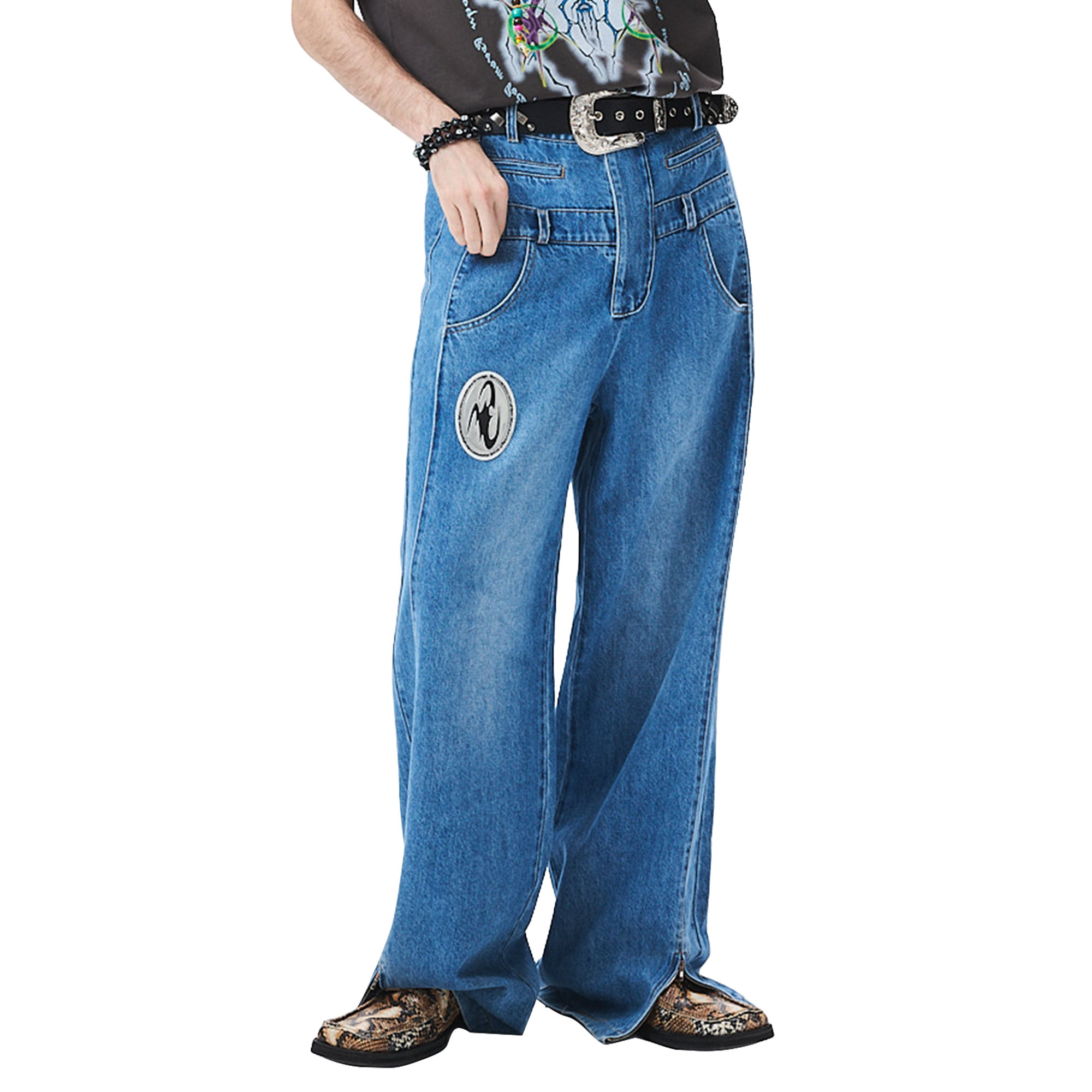CYCYCY Deconstructed Double-Waist Washed Jeans