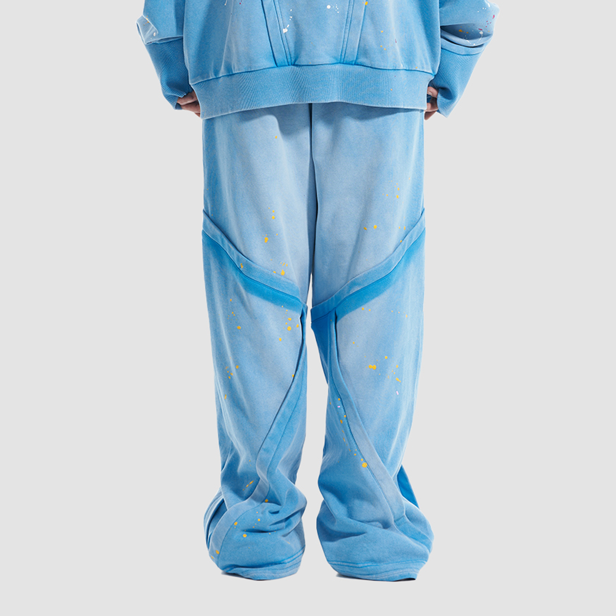 VANN VALRENCE Washed Paint-Splattered Paneled Pants