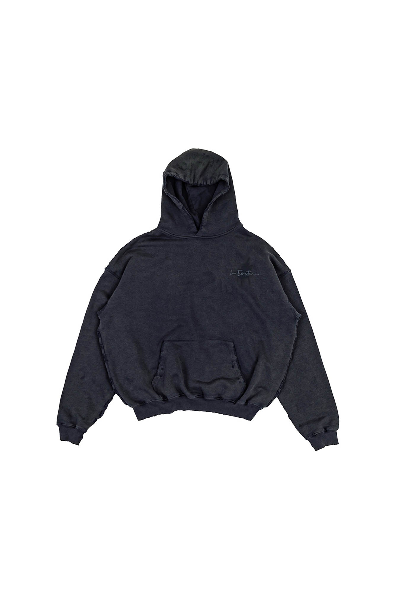 IN EXISTENCE Washed Frayed Graphic Hoodie, premium urban and streetwear designers apparel on PROJECTISR.com, IN EXISTENCE