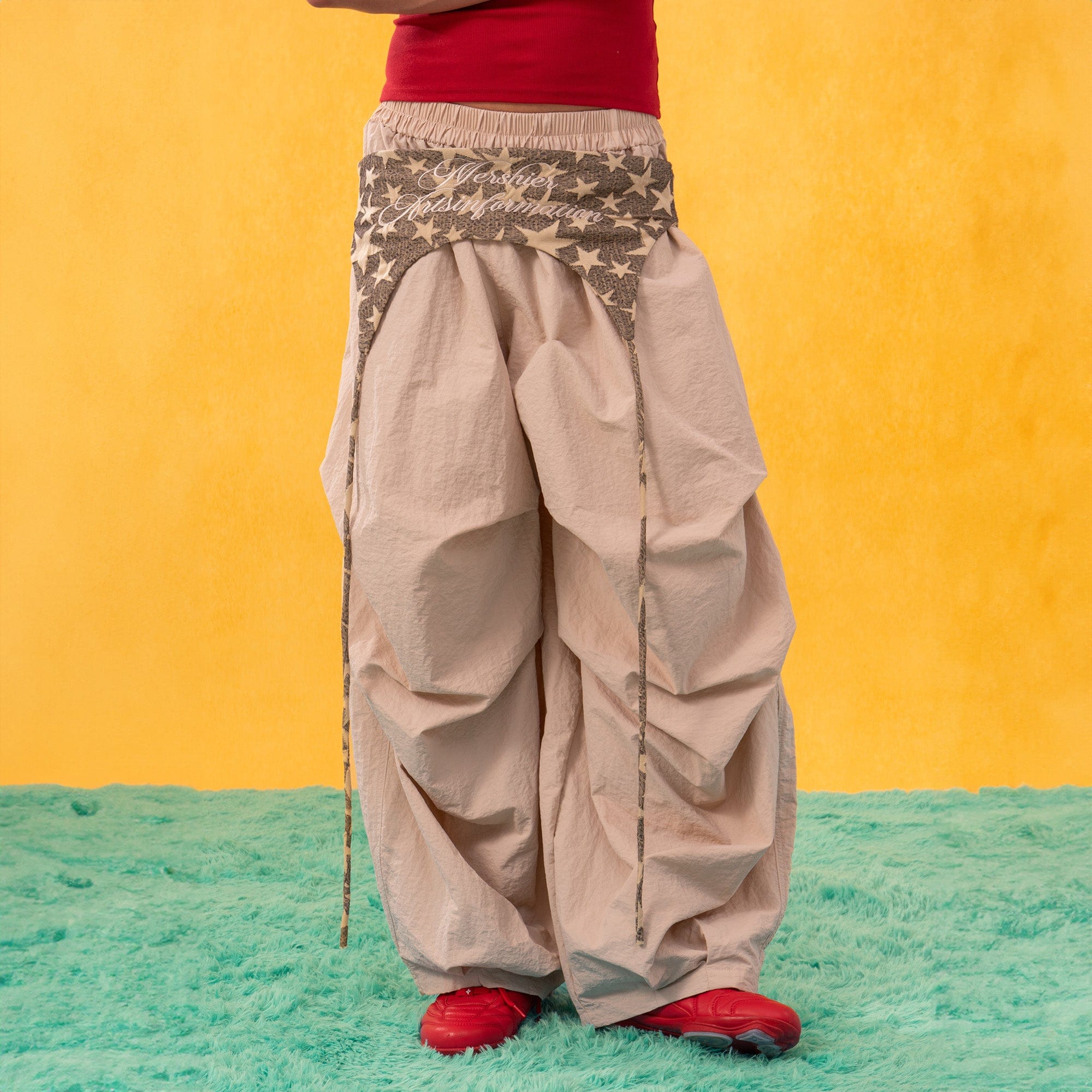 CLP Layered Crinkled Waist-Panel Parachute Pants, premium urban and streetwear designers apparel on PROJECTISR.com, CLP