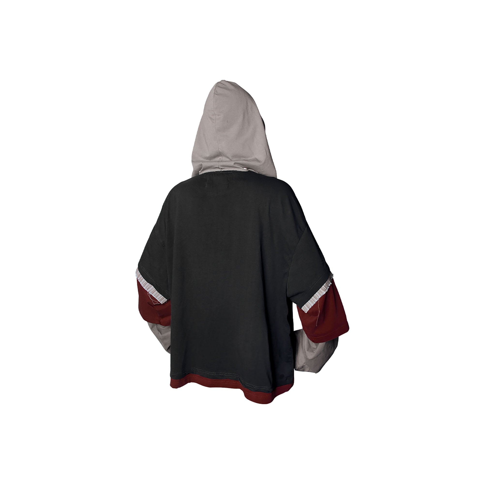 RELABEL Triple-Layer Detachable Striped Hood Long-Sleeve Tee Red, premium urban and streetwear designers apparel on PROJECTISR.com, RELABEL