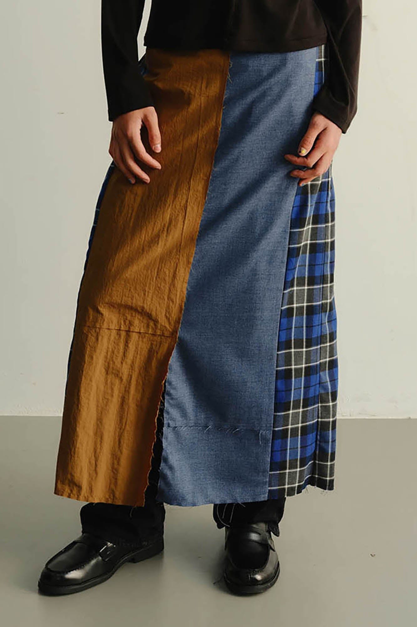 KADAKADA Paneled Reversible Plaid Raw-Edge Maxi Skirt, premium urban and streetwear designers apparel on PROJECTISR.com, KADAKADA