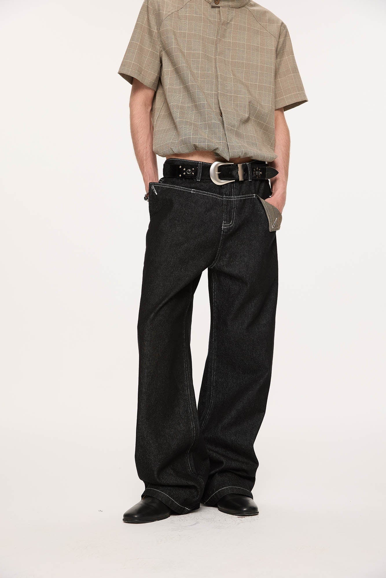 KREATE Panel Flap Plaid Pocket Jeans, premium urban and streetwear designers apparel on PROJECTISR.com, KREATE