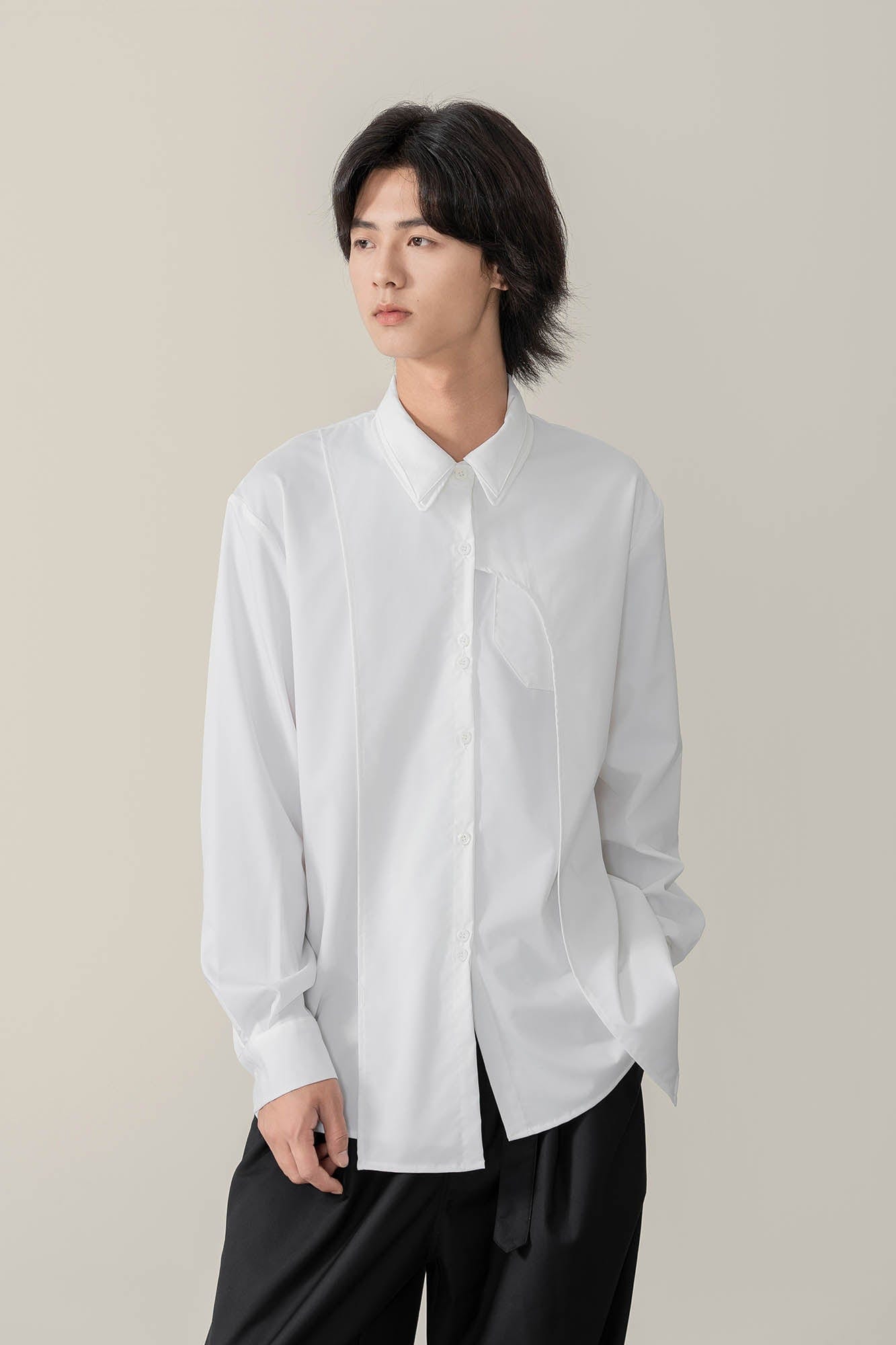 MOITIEDEPETALE Asymmetrical Panel Bamboo Fiber Shirt