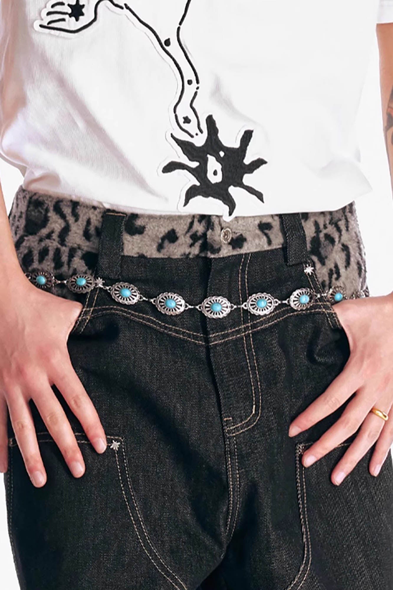 1997 POSTOFFICE Leopard Waist Double-Knee Wide-Leg Pants, premium urban and streetwear designers apparel on PROJECTISR.com, 1997 POSTOFFICE
