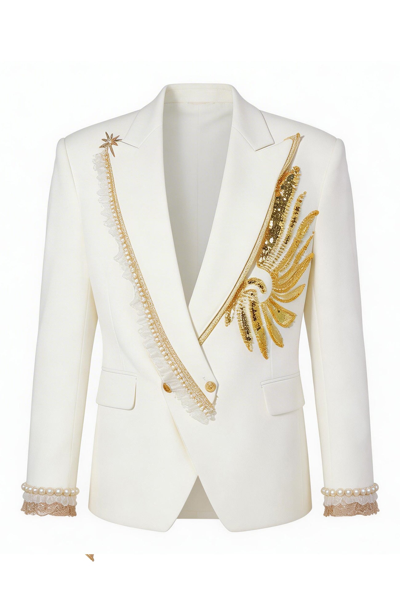 SHANG JIE Phoenix Embroidered Lace-Trim Blazer, premium urban and streetwear designers apparel on PROJECTISR.com, SHANG JIE